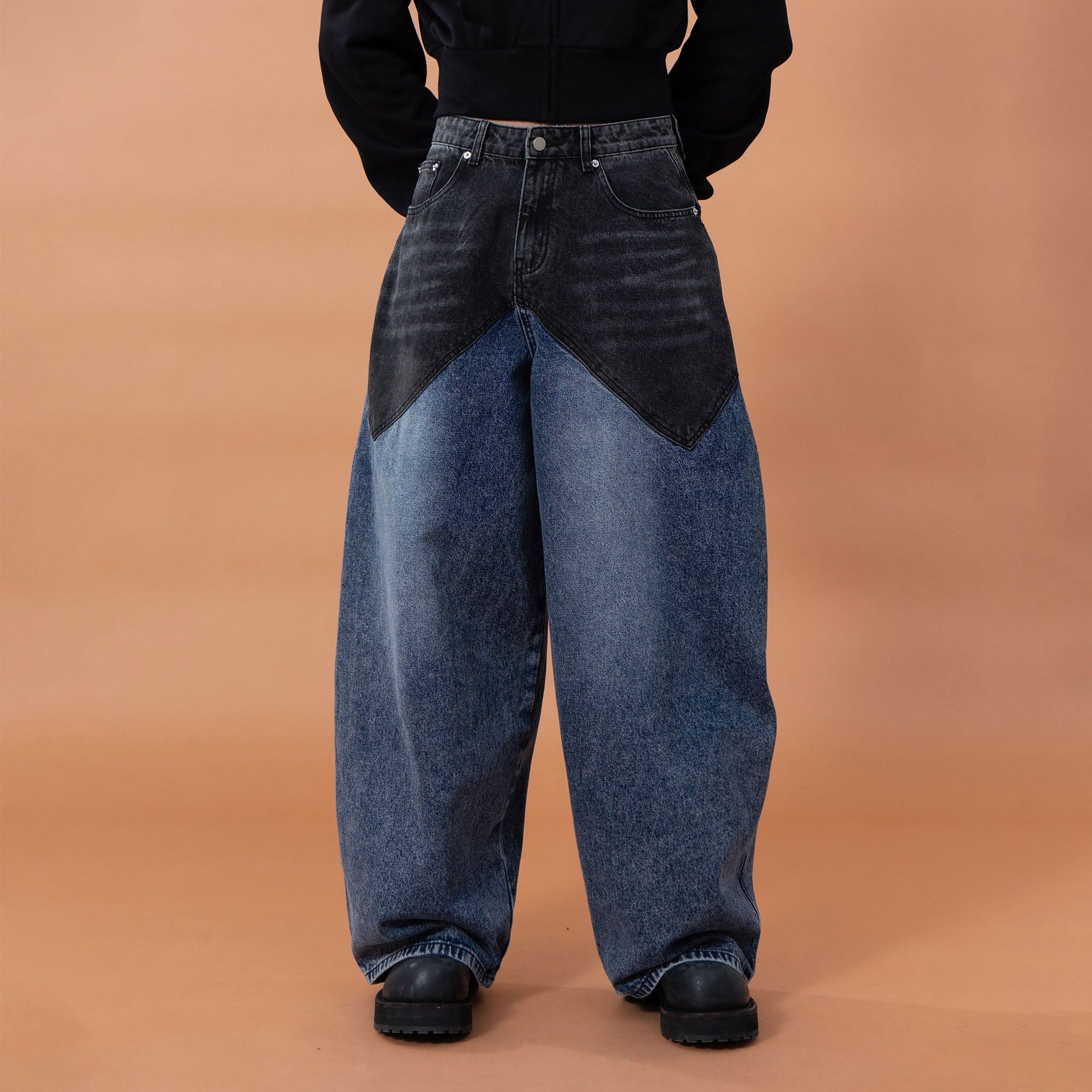 CLP Distressed Contrast-Panel Oversized Jeans-Jeans-M (Preorder)-Free Shipping Leatheretro