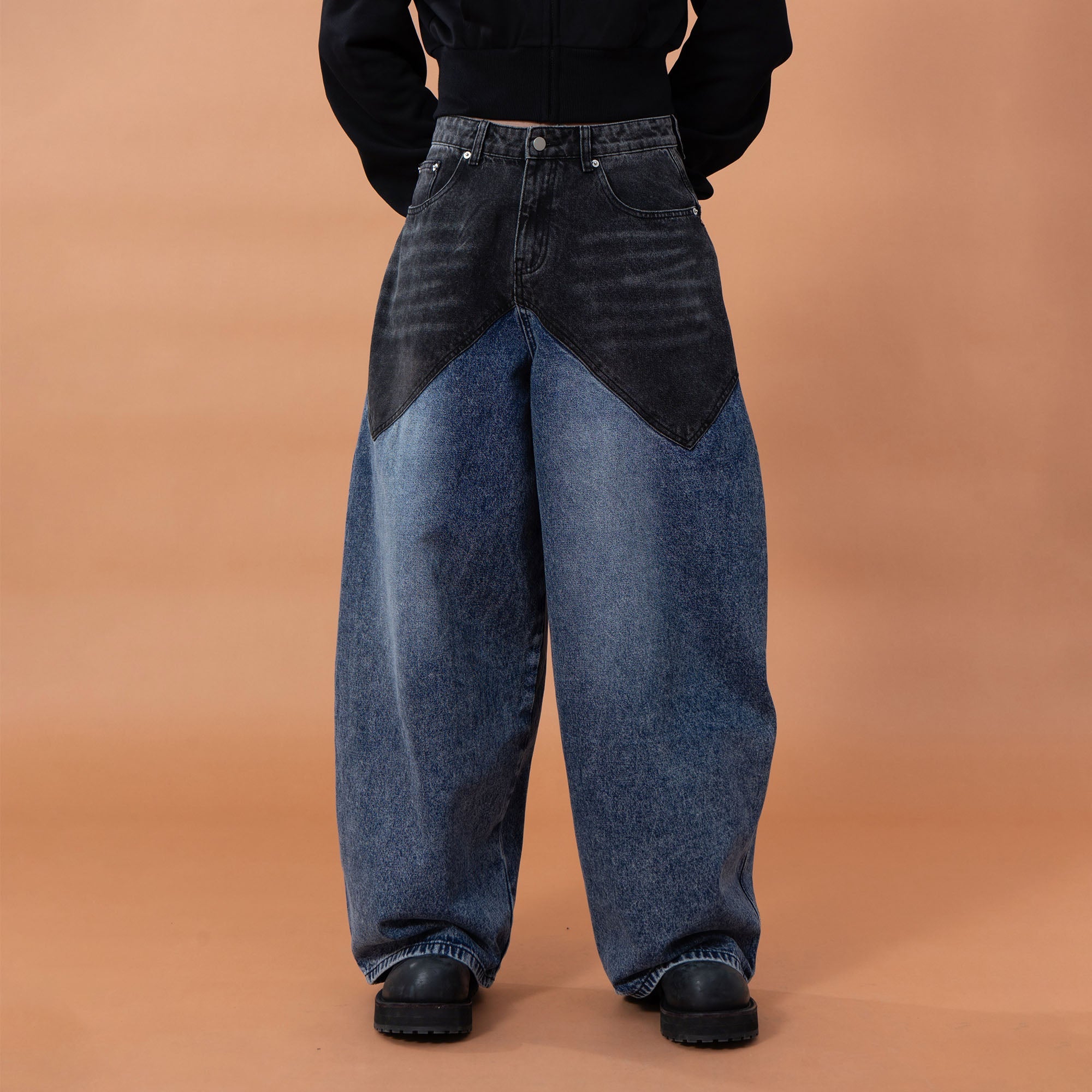 CLP Distressed Contrast-Panel Oversized Jeans-Jeans-M (Preorder)-Free Shipping Leatheretro