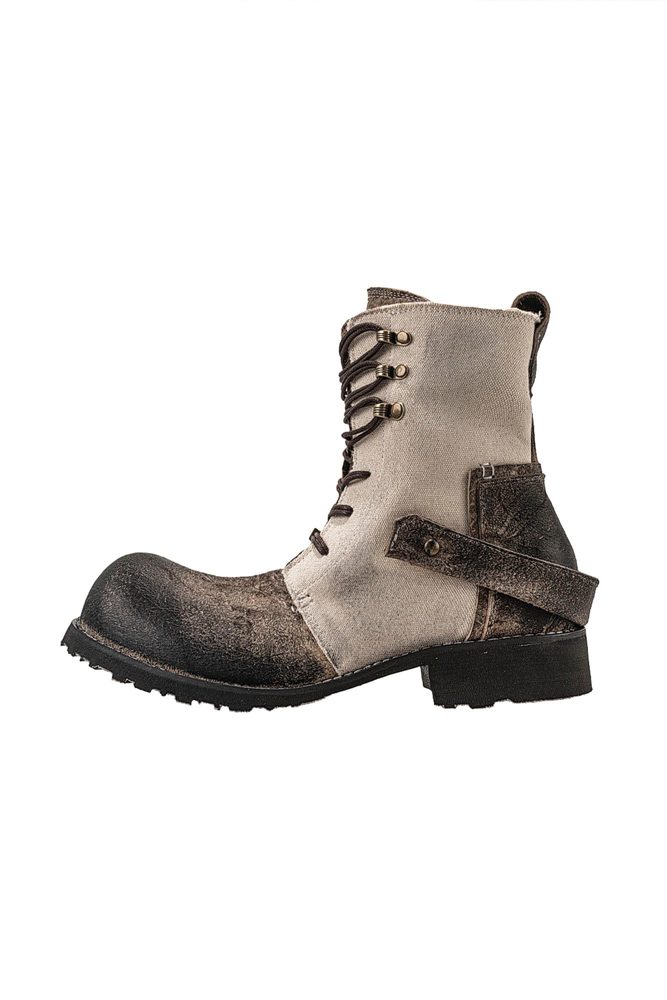 REWRITE Distressed Contrast Canvas-Leather Combat Boots-Shoes-38.5-Free Shipping Leatheretro
