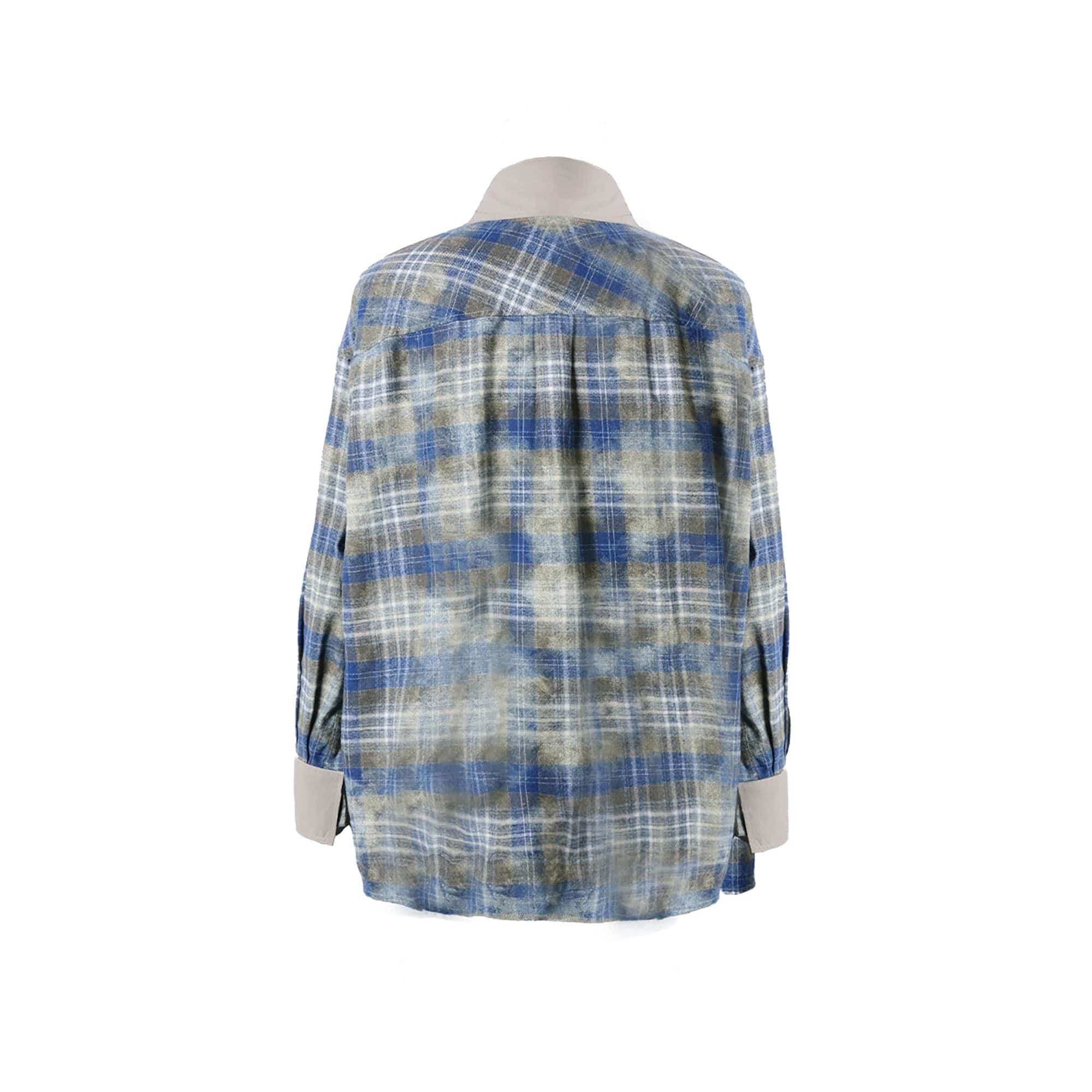 RELABEL Washed Plaid Tie-Dye Contrast-Collar Shirt-Shirt-S-Free Shipping Leatheretro