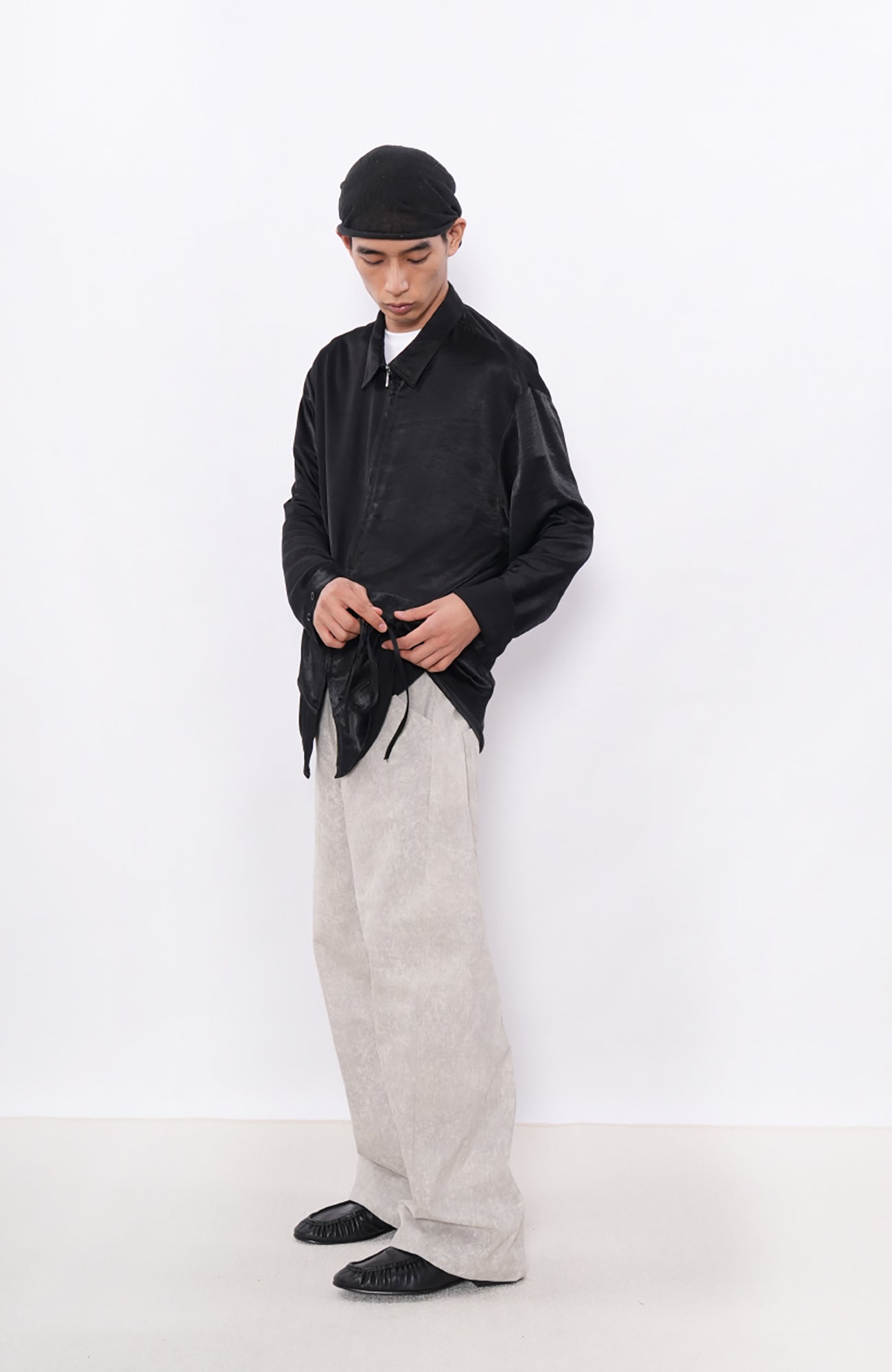 7440 37 1 Satin-Sheen Side-Drawstring Zip Shirt-Shirt-S (Preorder)-Free Shipping Leatheretro
