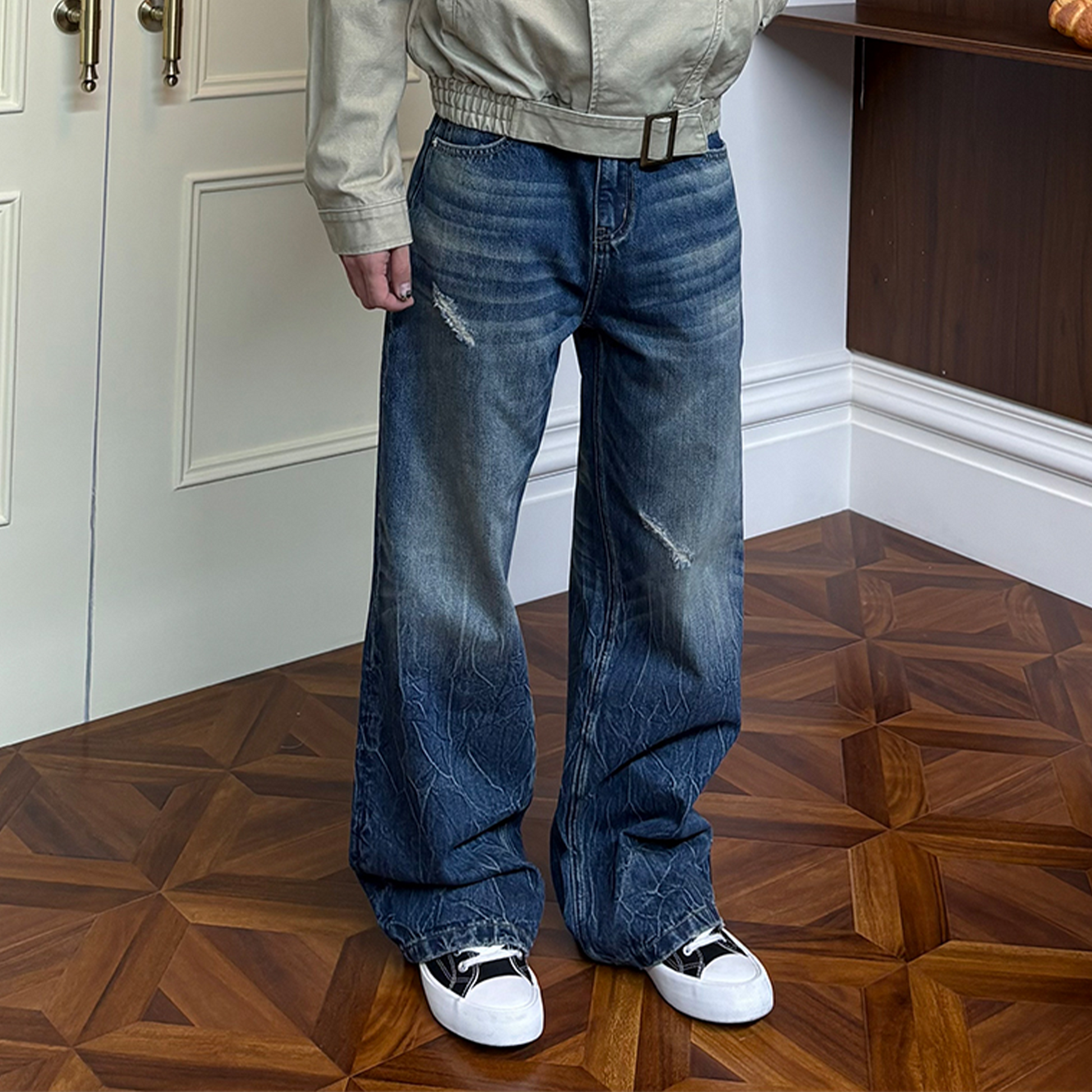 KREATE Whisker Washed Straight-Leg Jeans-Jeans-S (Preorder)-Light Gray-Free Shipping Leatheretro