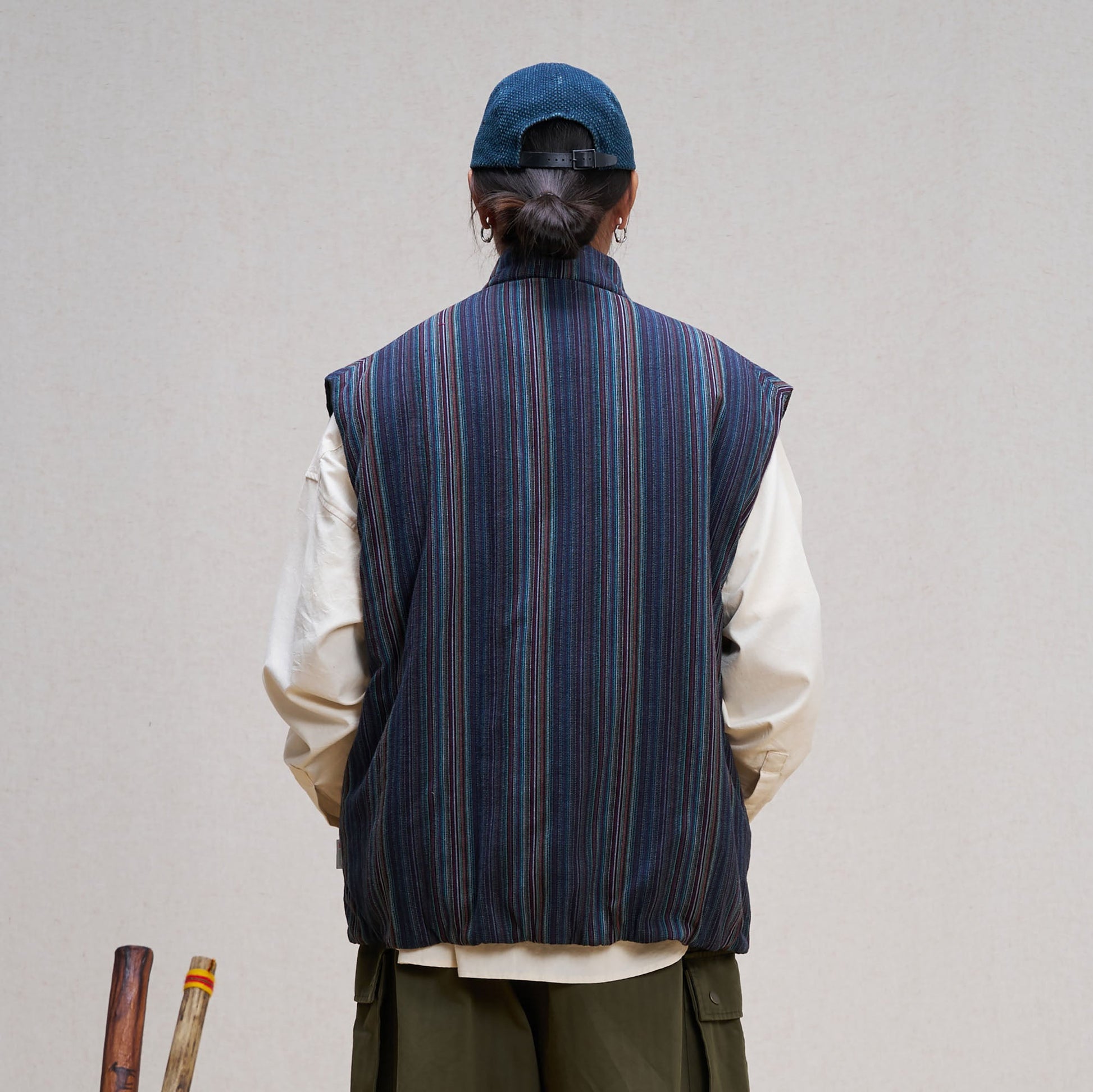 UNLIMITED MOTE Stripe Stand-Collar Padded Vest-Vest-S-Blue-Free Shipping Leatheretro