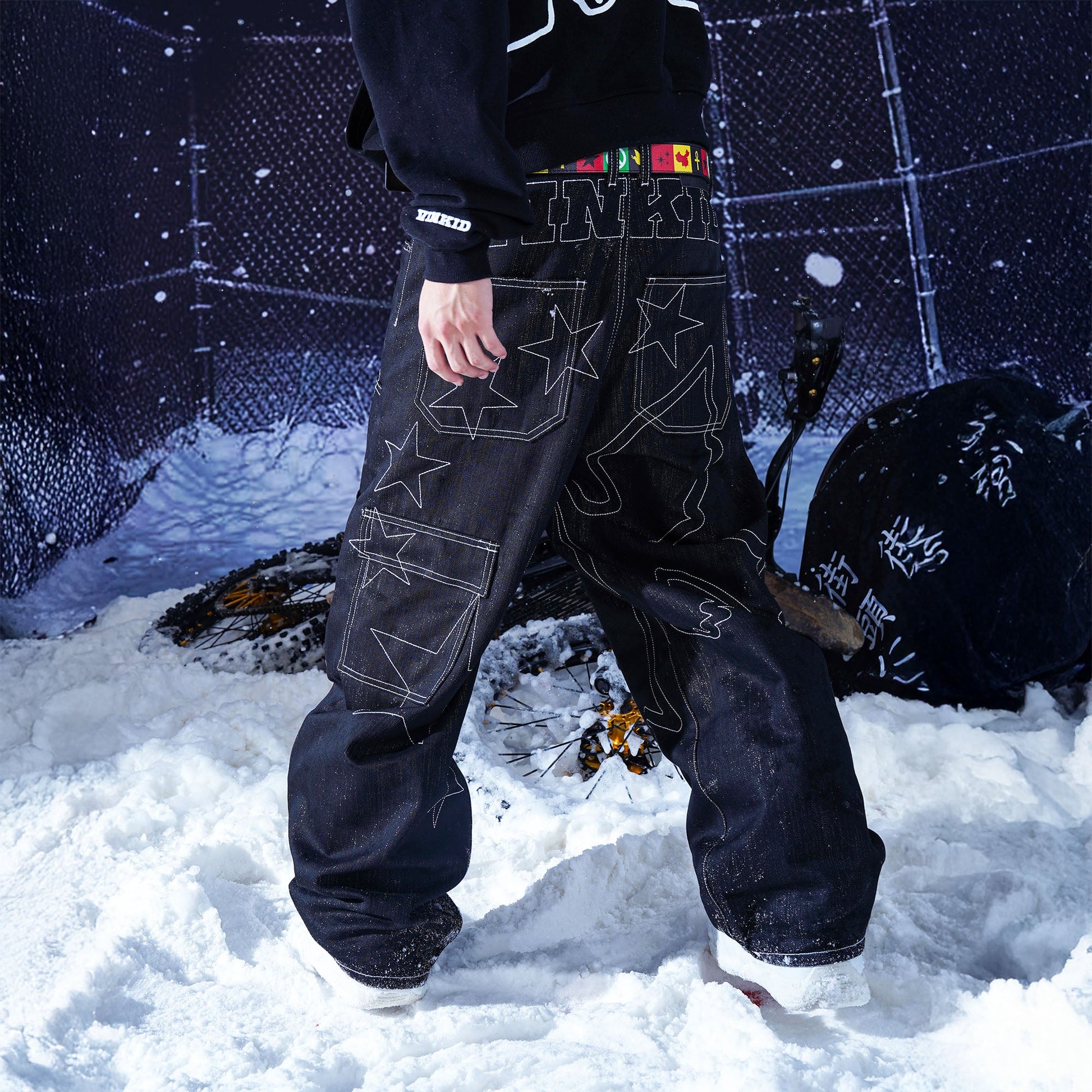 VINKID Star & Dove Contrast Stitch Baggy Jeans-Jeans-S-Free Shipping Leatheretro