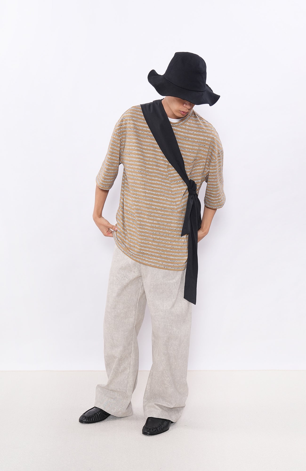 7440 37 1 Cement-Texture Curved-Leg Pants-Pants-S (Preorder)-Free Shipping Leatheretro