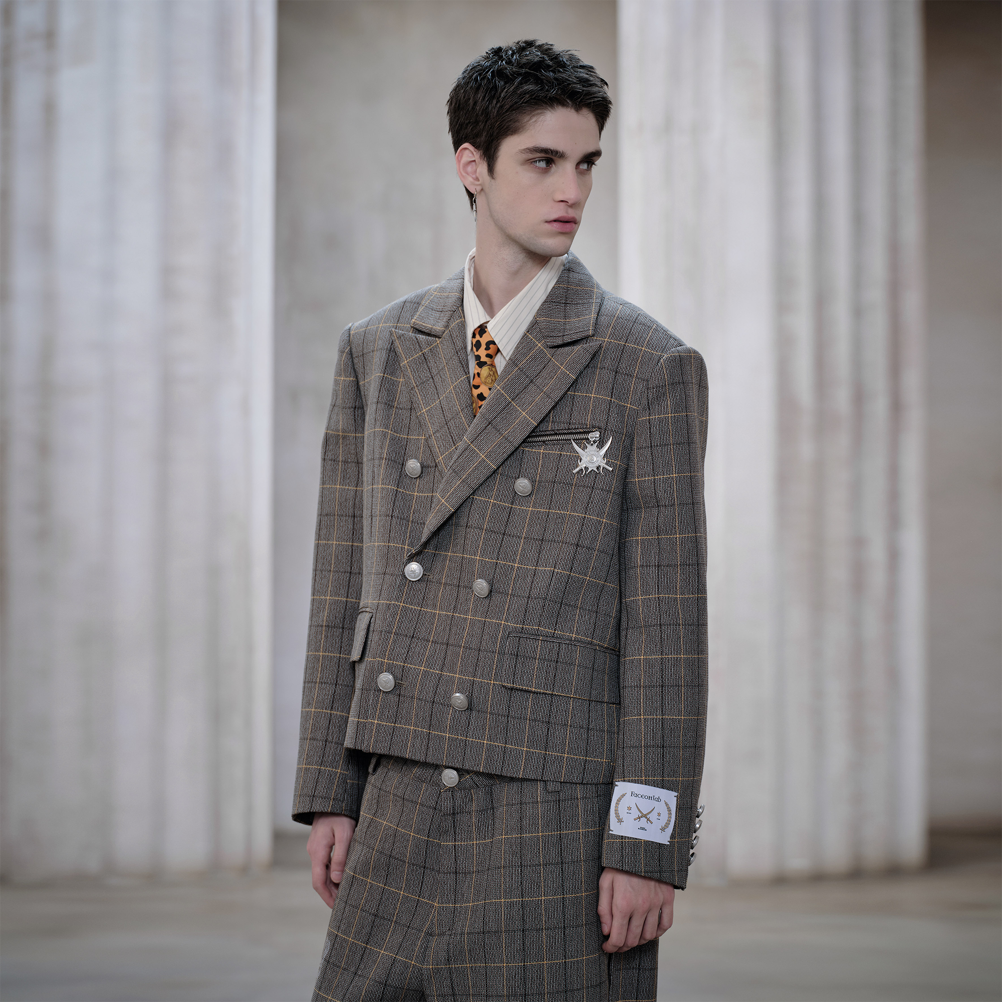 FACEONLAB Plaid Double-Breasted Blazer-Jacket-M-Free Shipping Leatheretro