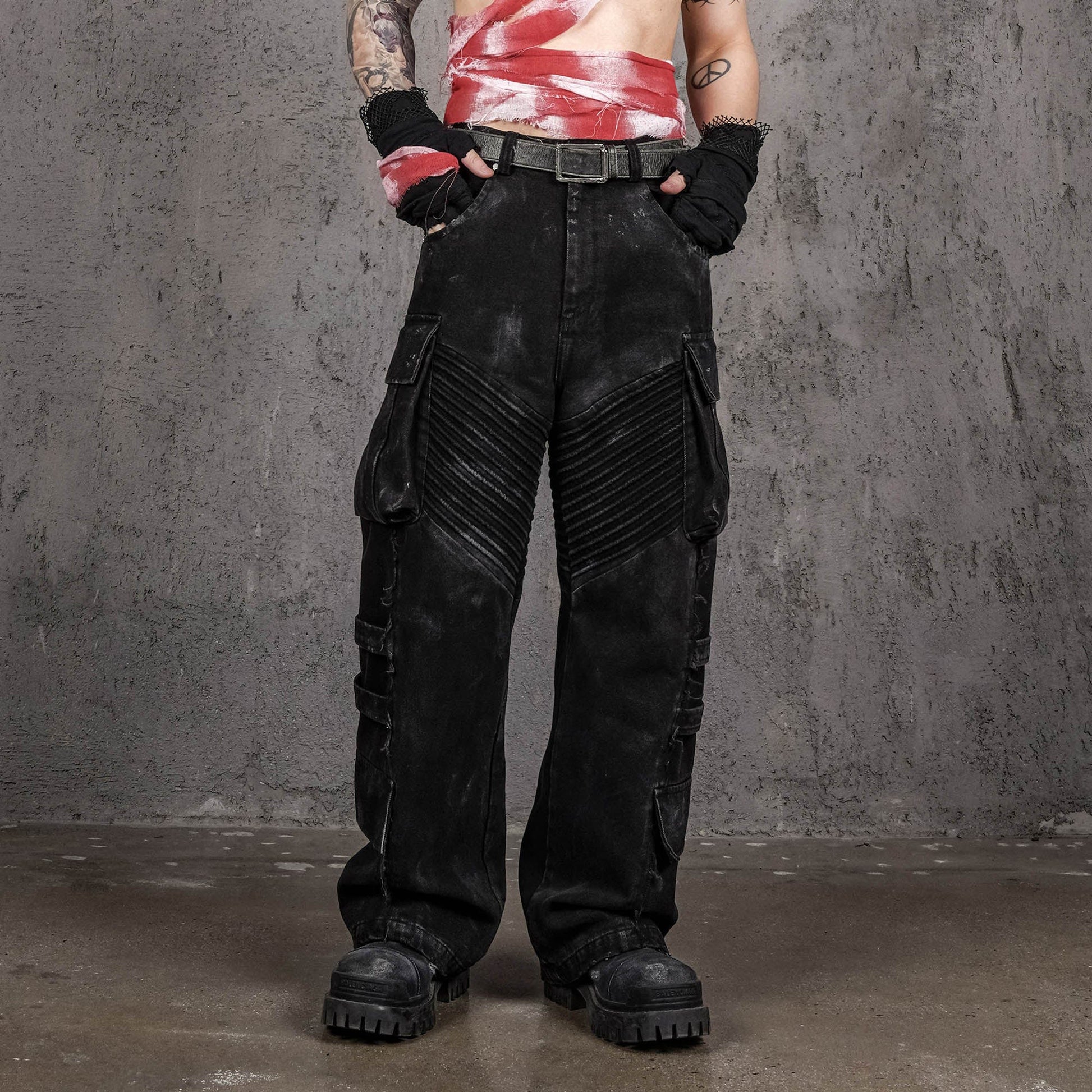 UNDERWATER Deconstructed Distressed Wanderer Multi-Pocket Jeans-Jeans-S-Free Shipping Leatheretro