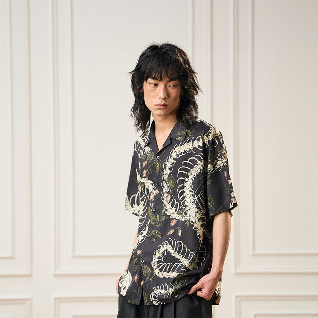 EPIC POETRY Floral Serpent Skeleton Half Shirt-Half shirt-S-Free Shipping Leatheretro