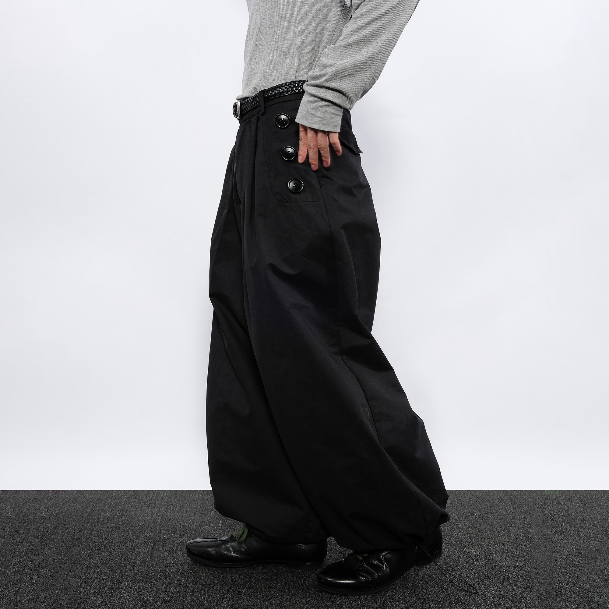 7440 37 1 Side-Button Drawcord Balloon Pants-Pants-S (Preorder)-Free Shipping Leatheretro