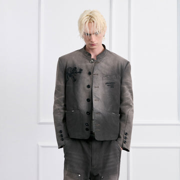 FACEONLAB Distressed Washed Embroidery Jacket-Jacket-M-Free Shipping Leatheretro