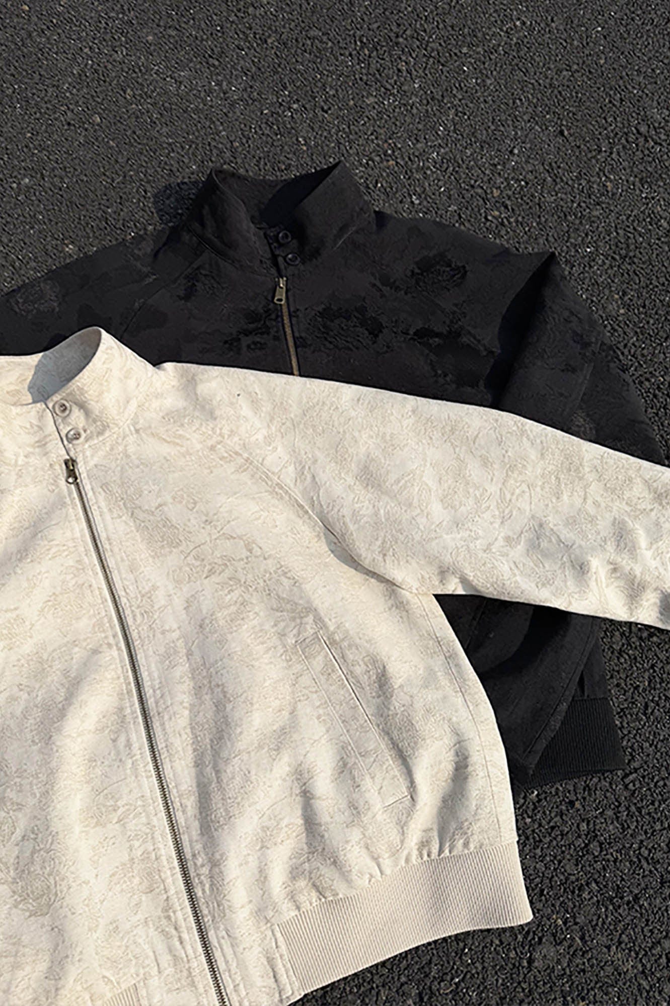 KREATE Jacquard Spider Lily Stand-Collar Wellington Jacket-Jacket-S-Black-Free Shipping Leatheretro