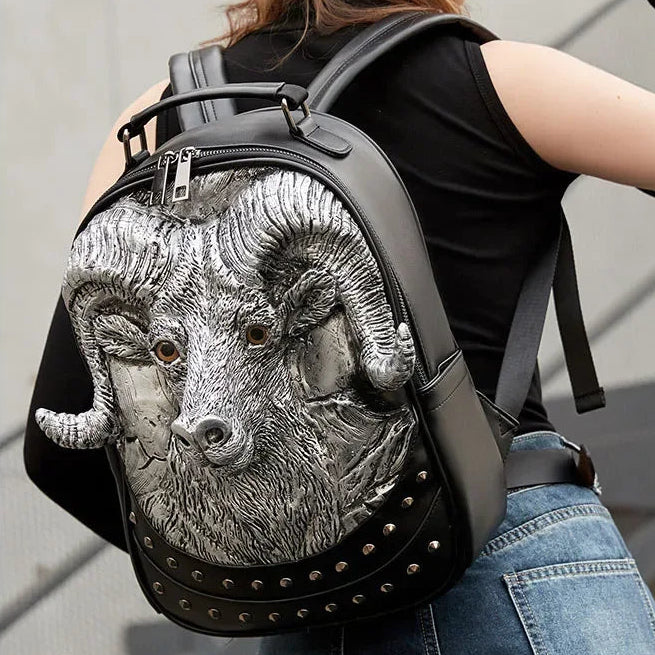 3D Goat Backpack | PU Leather Unisex Travel & School Bag-Backpacks-Black-Free Shipping Leatheretro