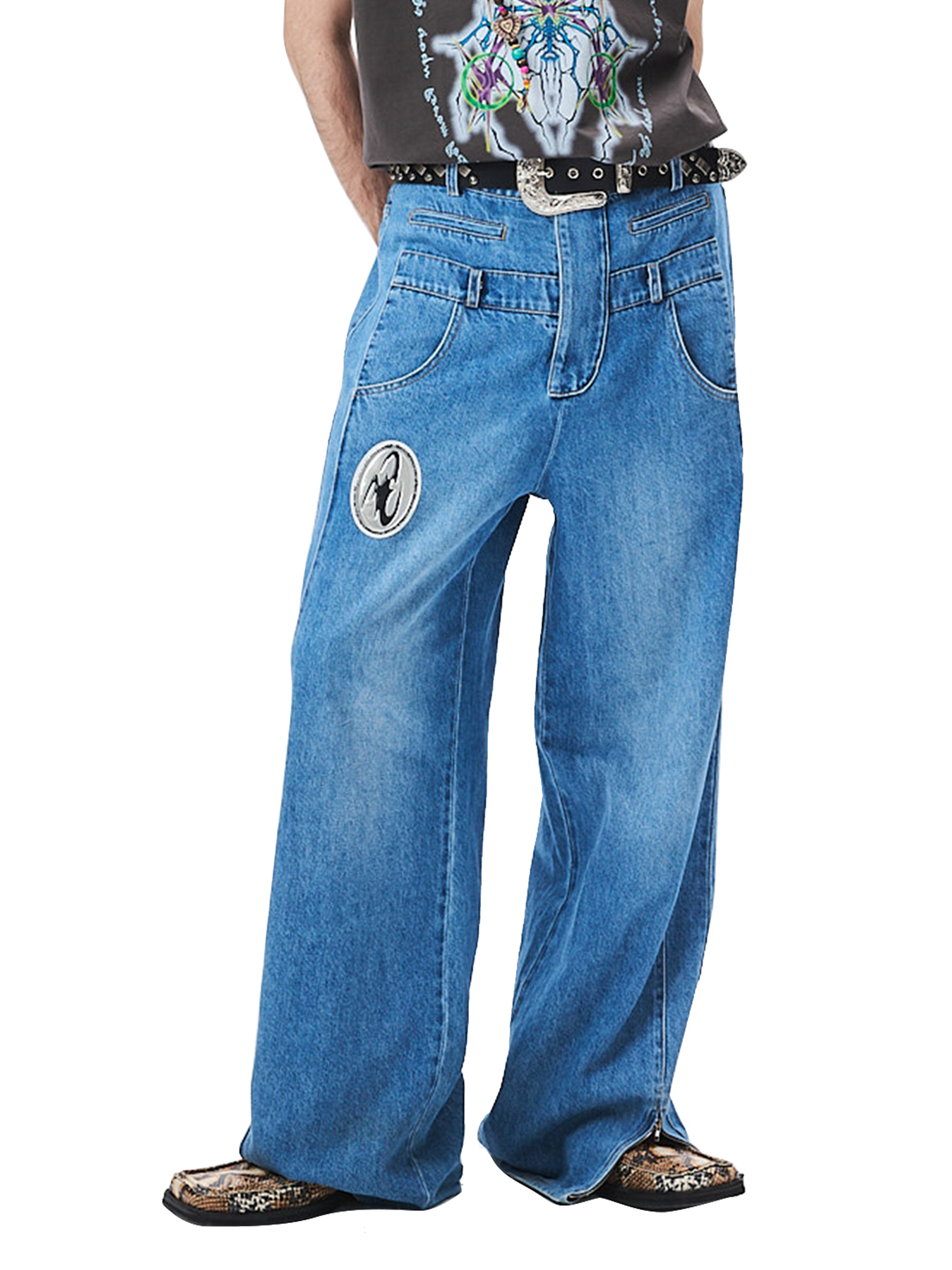 CYCYCY Deconstructed Double-Waist Washed Jeans-Jeans-XS / 28"-Free Shipping Leatheretro