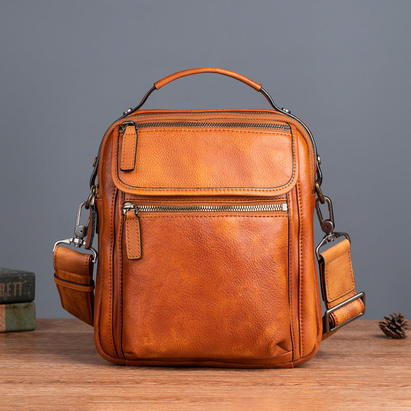Cowhide Retro Casual Men's Messenger Bag - Vintage Crossbody Leather Handbag-Messenger Bag-Black-Free Shipping Leatheretro
