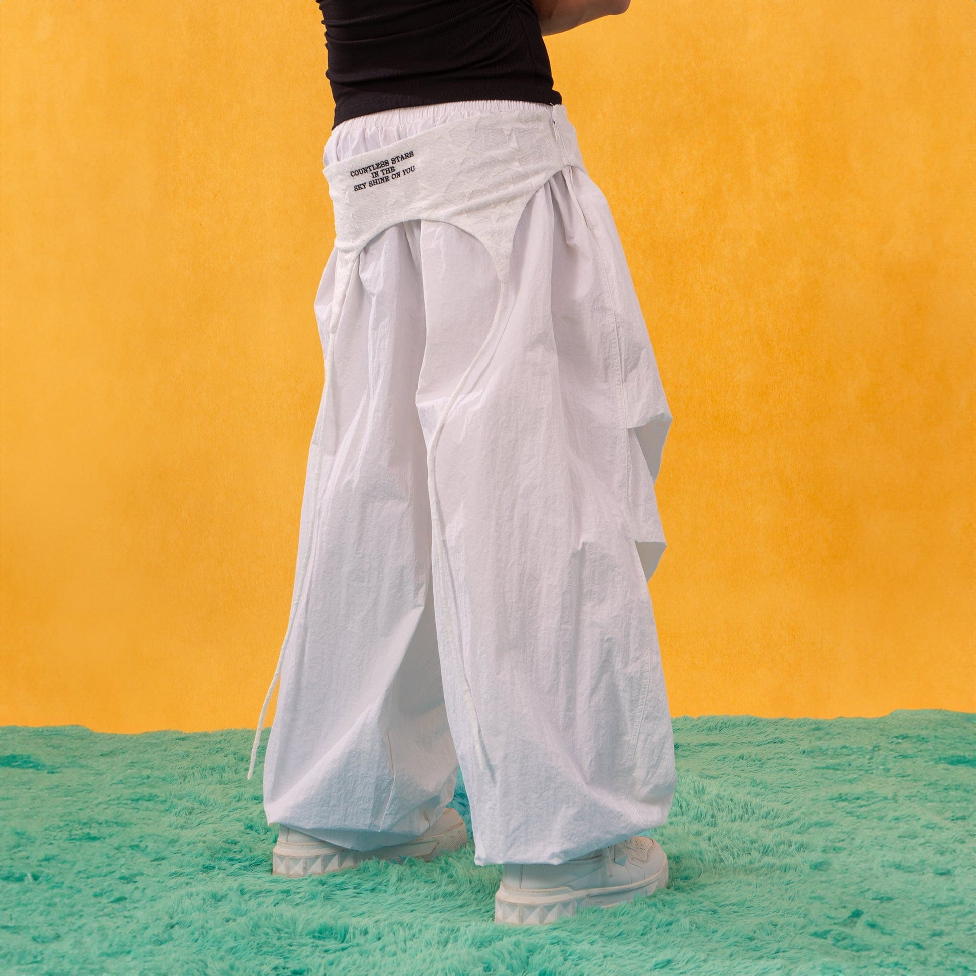 CLP Layered Crinkled Waist-Panel Parachute Pants-Pants-S-Gray-Free Shipping Leatheretro