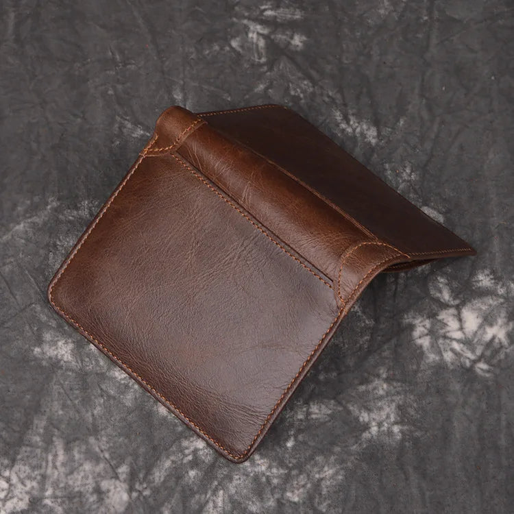 Oil-Waxed Leather Compact Wallet – RFID Wallet with Card Slots & Anti-Magnetic Protection-Wallets & Money Clips-Coffee-Free Shipping Leatheretro