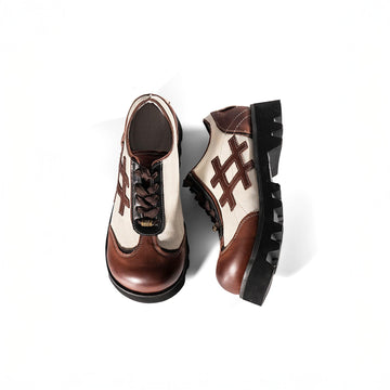 REWRITE Retro LOGO Stitch Panel Chunky Oxfords-Shoes-38.5-Free Shipping Leatheretro