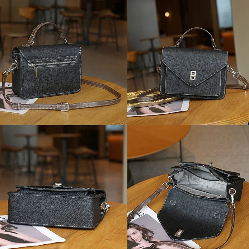 Cowhide Casual Crossbody Bag - Women Genuine Leather Handbag-Handbags-Brown-Free Shipping Leatheretro