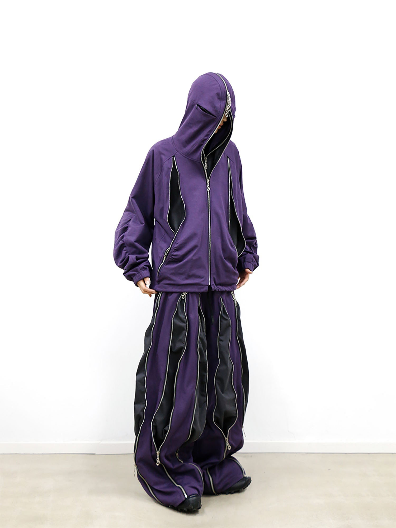RELABEL Layered Multi-Zip Drawstring Sweatpants Purple-Pants-XS-Free Shipping Leatheretro