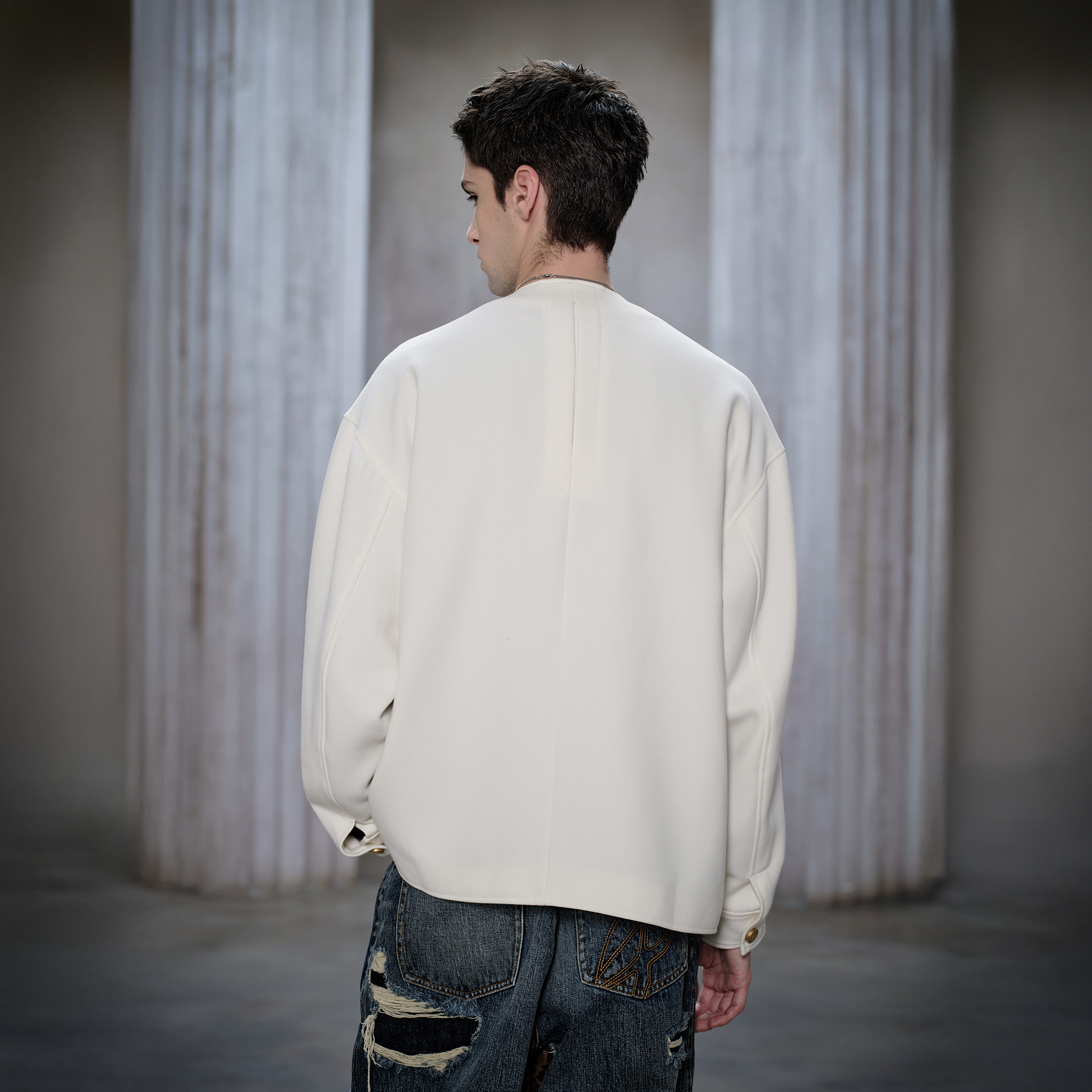 FACEONLAB Badge-Patch Crew-Neck Oversized Jacket-Jacket-M-Black-Free Shipping Leatheretro