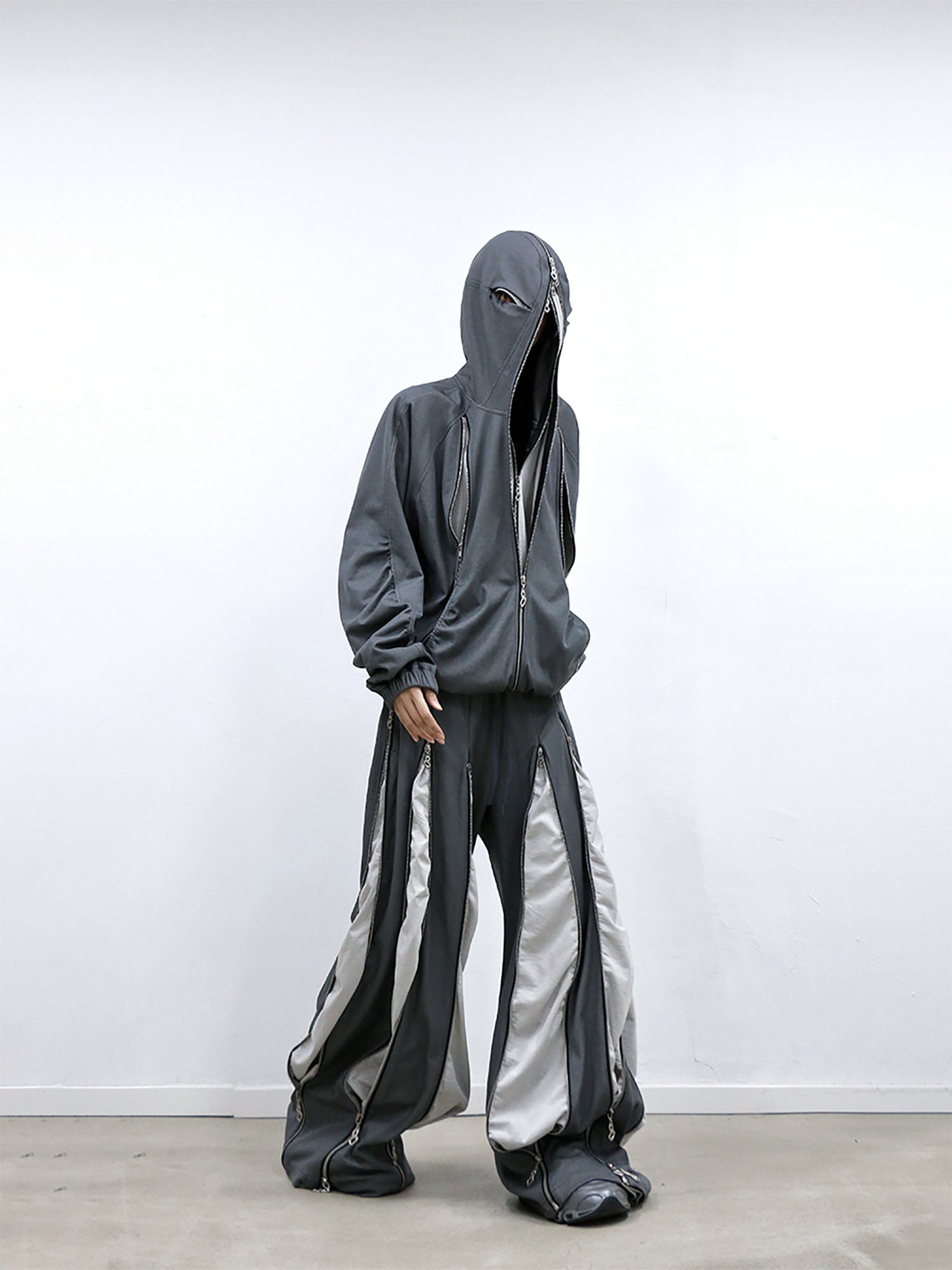 RELABEL Layered Multi-Zip Drawstring Sweatpants Gray-Pants-XS-Free Shipping Leatheretro
