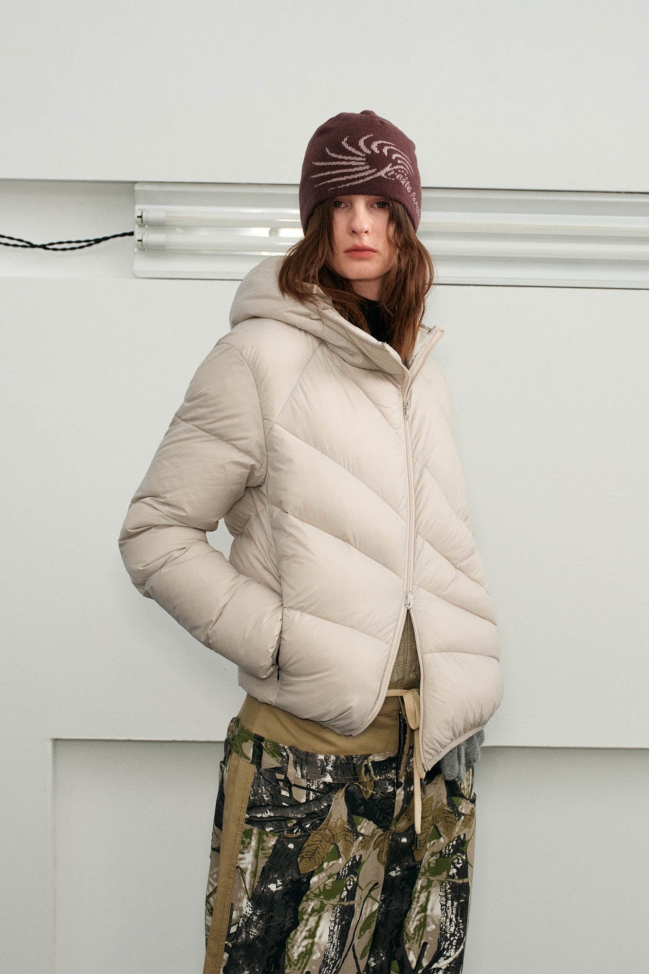 KREATE Asymmetrical Quilted Hooded Down Jacket-Jacket-S-Apricot-Free Shipping Leatheretro