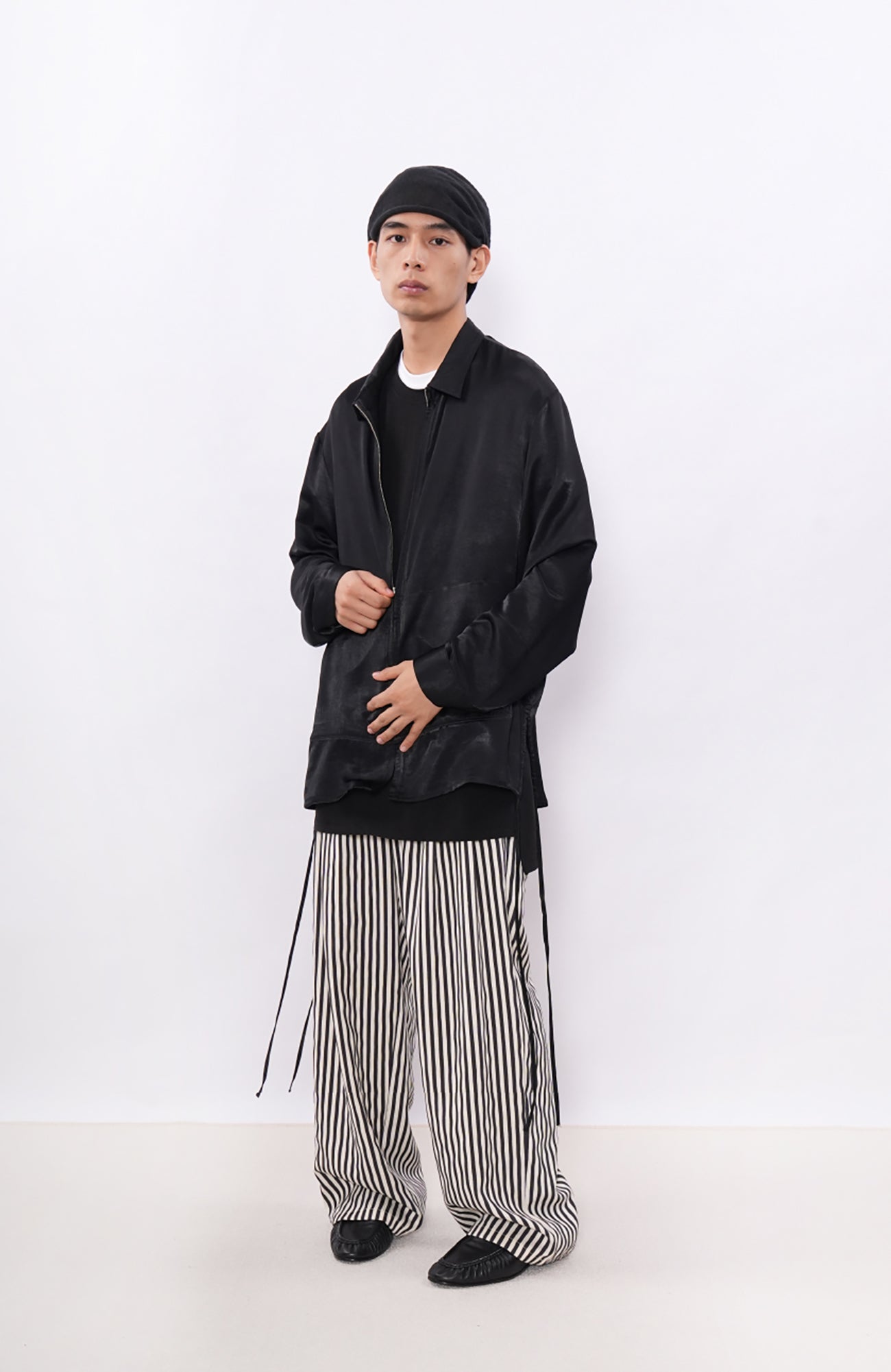 7440 37 1 Satin-Sheen Side-Drawstring Zip Shirt-Shirt-S (Preorder)-Free Shipping Leatheretro