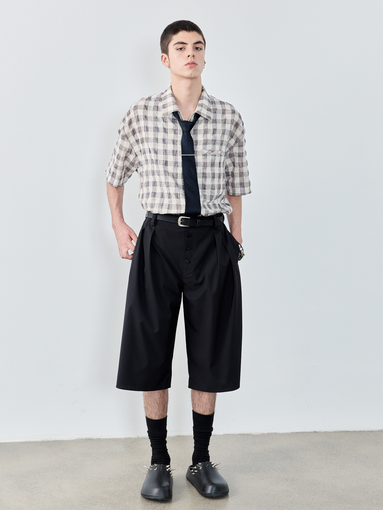 GRAINMUSTARD Retro Plaid Zip Half Shirt-Half shirt-XS-Free Shipping Leatheretro