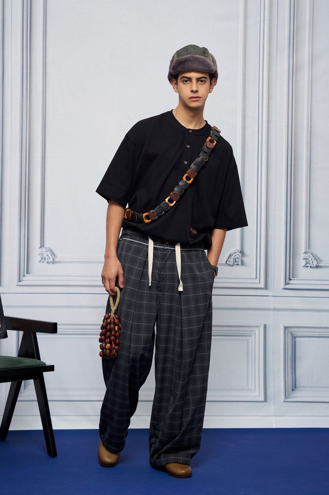 UNLIMITED MOTE Pleated Drawstring Wide-Leg Pants-Pants-S-Check-Free Shipping Leatheretro