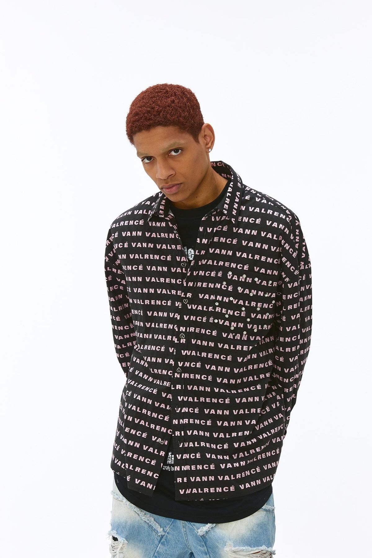 VANN VALRENCE Monogram Crystal-Studded Oversized Shirt-Shirt-S-Free Shipping Leatheretro