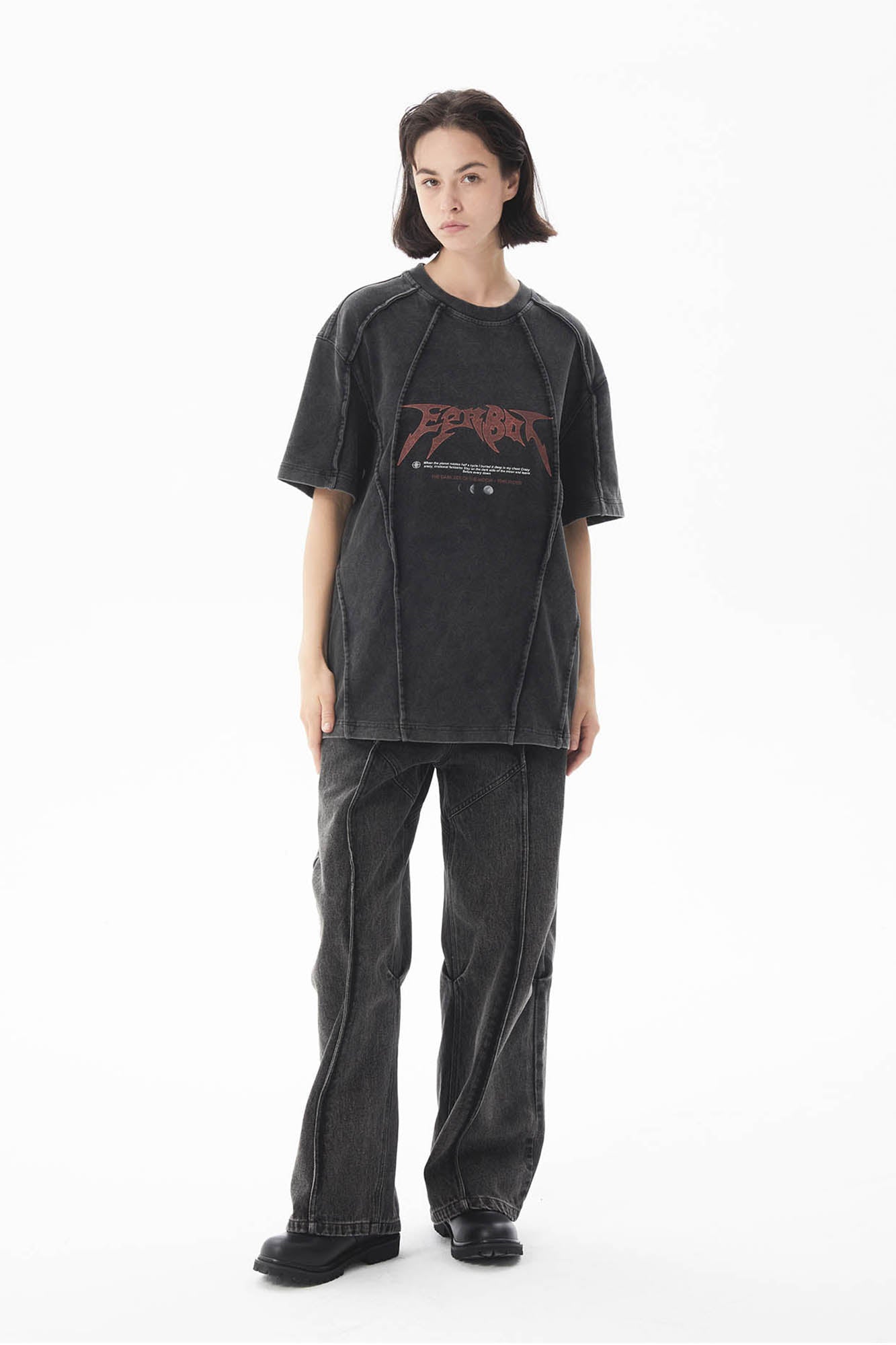 ERROR CODE ROBOT Mountain Moon Graphic Washed Spliced T-Shirt-T Shirt-S-Free Shipping Leatheretro