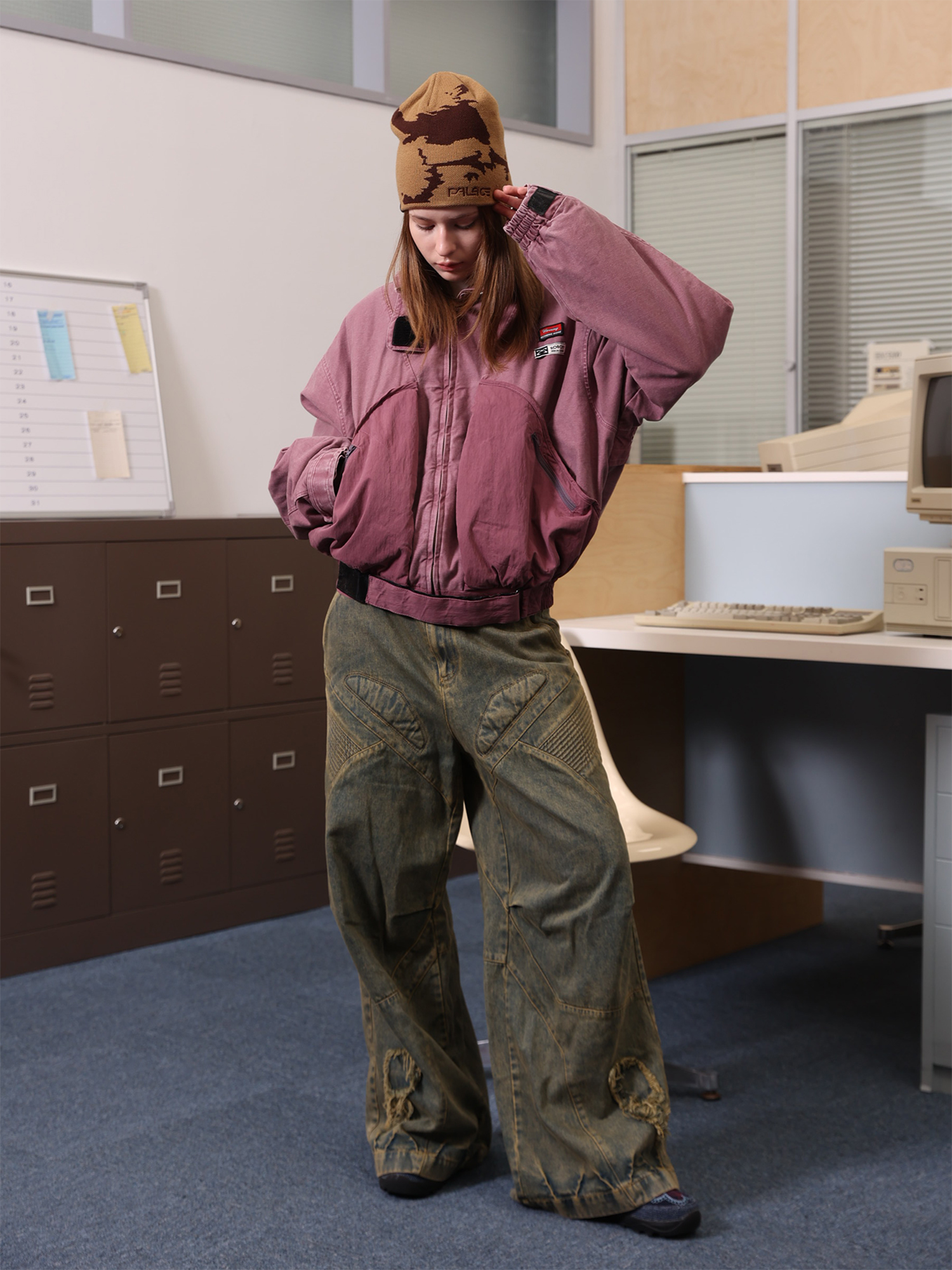 ERROR CODE ROBOT Washed Panel Curved-Pocket Bomber-Jacket-S-Free Shipping Leatheretro