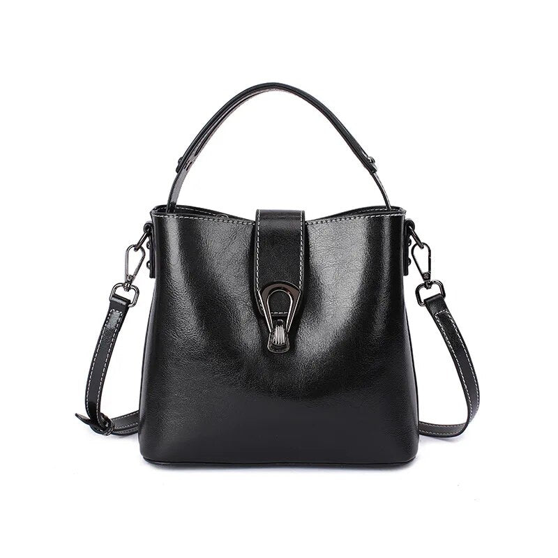 Real Oil Wax Leather Bucket Bag-Handbags-Coffee-Free Shipping Leatheretro
