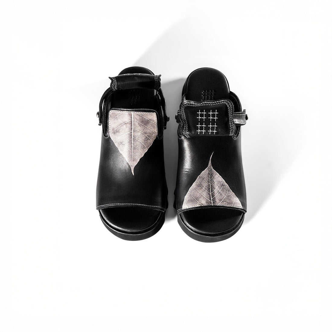 REWRITE Leaf Cowhide Sandals Black-Shoes-38.5-Free Shipping Leatheretro