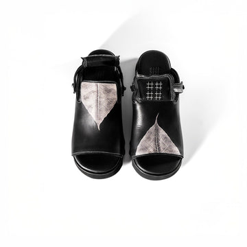 REWRITE Leaf Cowhide Sandals Black-Shoes-38.5-Free Shipping Leatheretro