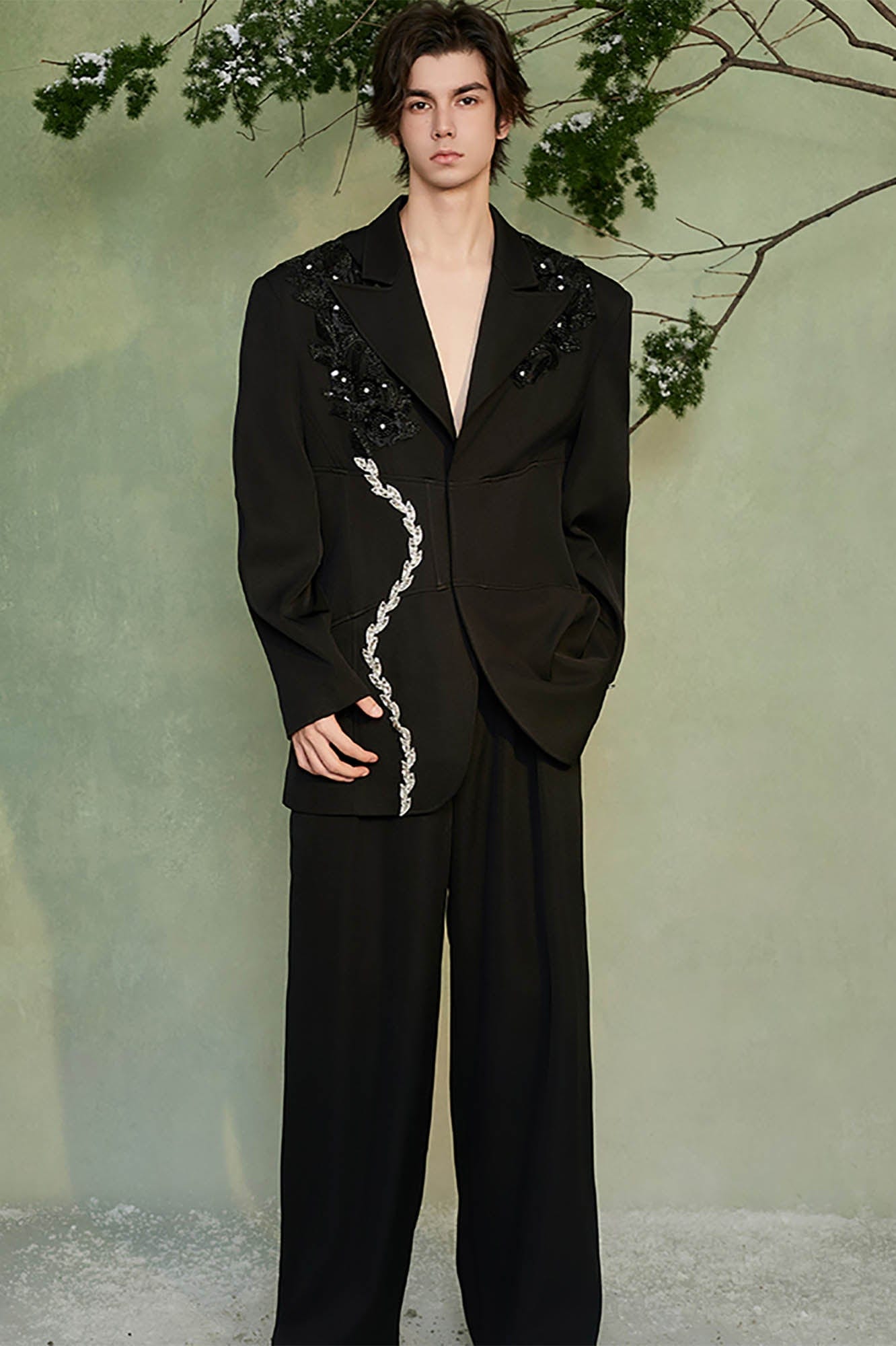 JIECHI The Midnight Floral Blazer-Jacket-M-Free Shipping Leatheretro