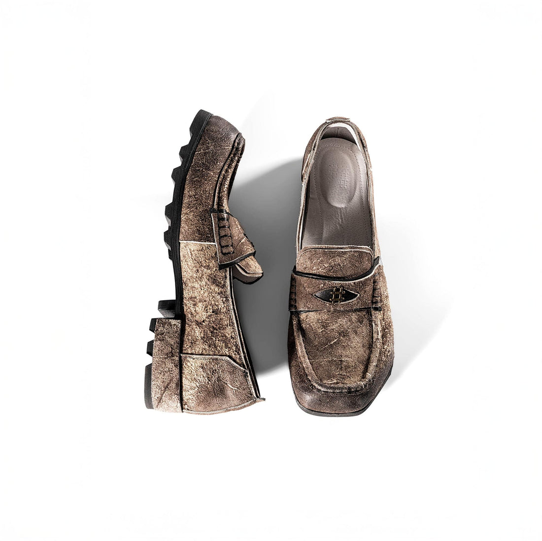 REWRITE Distressed Cowhide Saddle Loafers-Shoes-38.5-Free Shipping Leatheretro