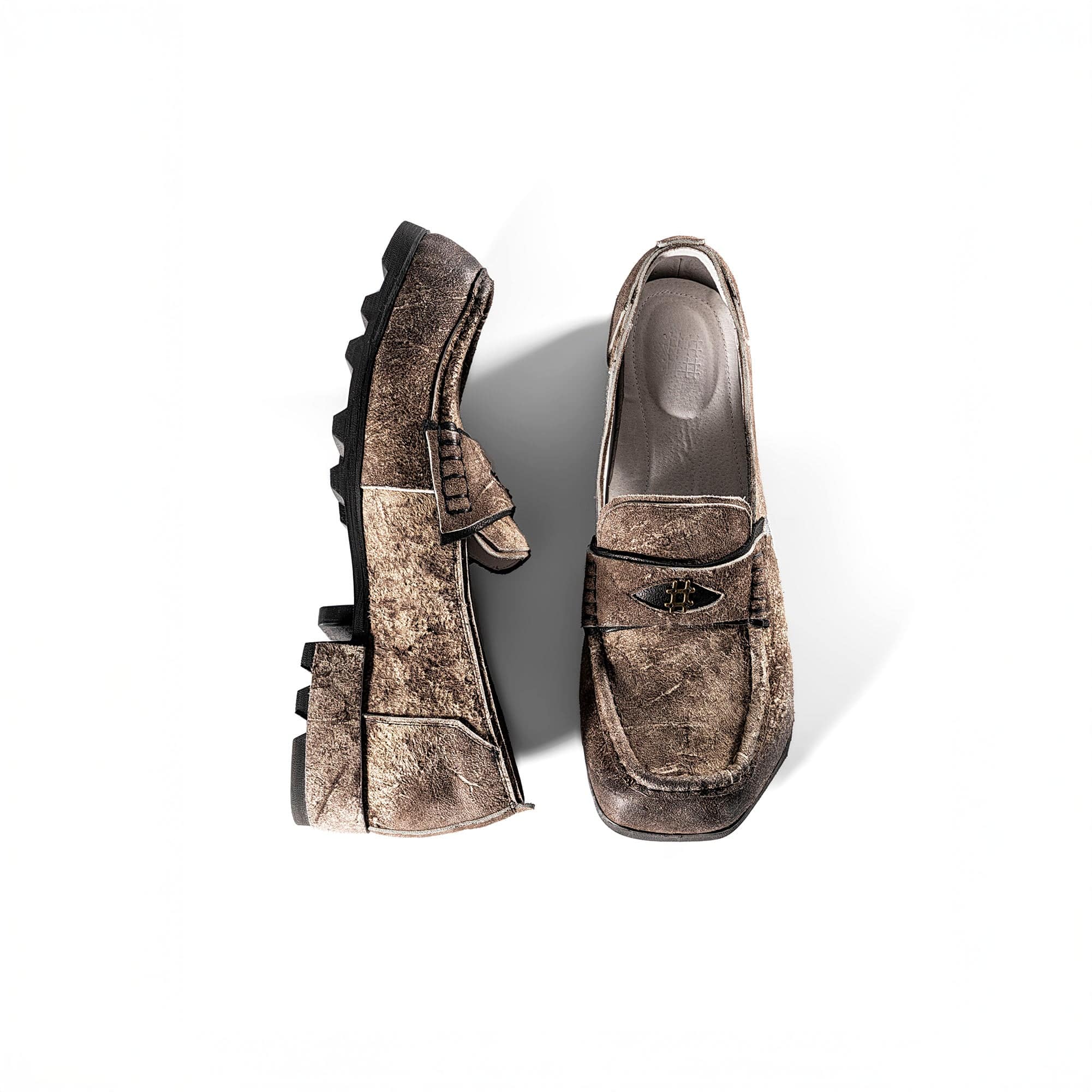 REWRITE Distressed Cowhide Saddle Loafers-Shoes-38.5-Free Shipping Leatheretro