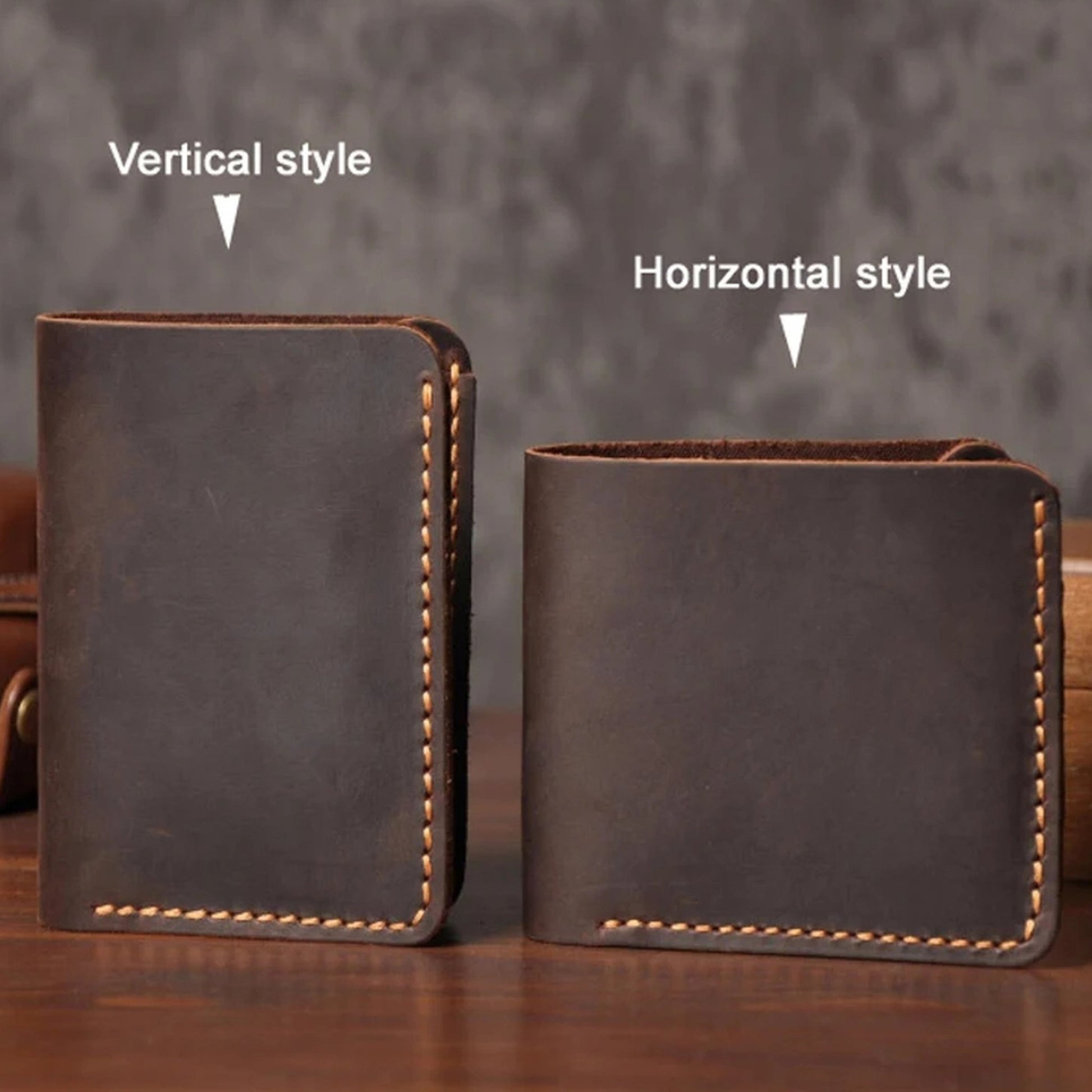 Vintage Crazy Horse Leather Short Wallet - Handmade Money Clip Purse-Wallets & Money Clips-Horizontal Brown-Free Shipping Leatheretro