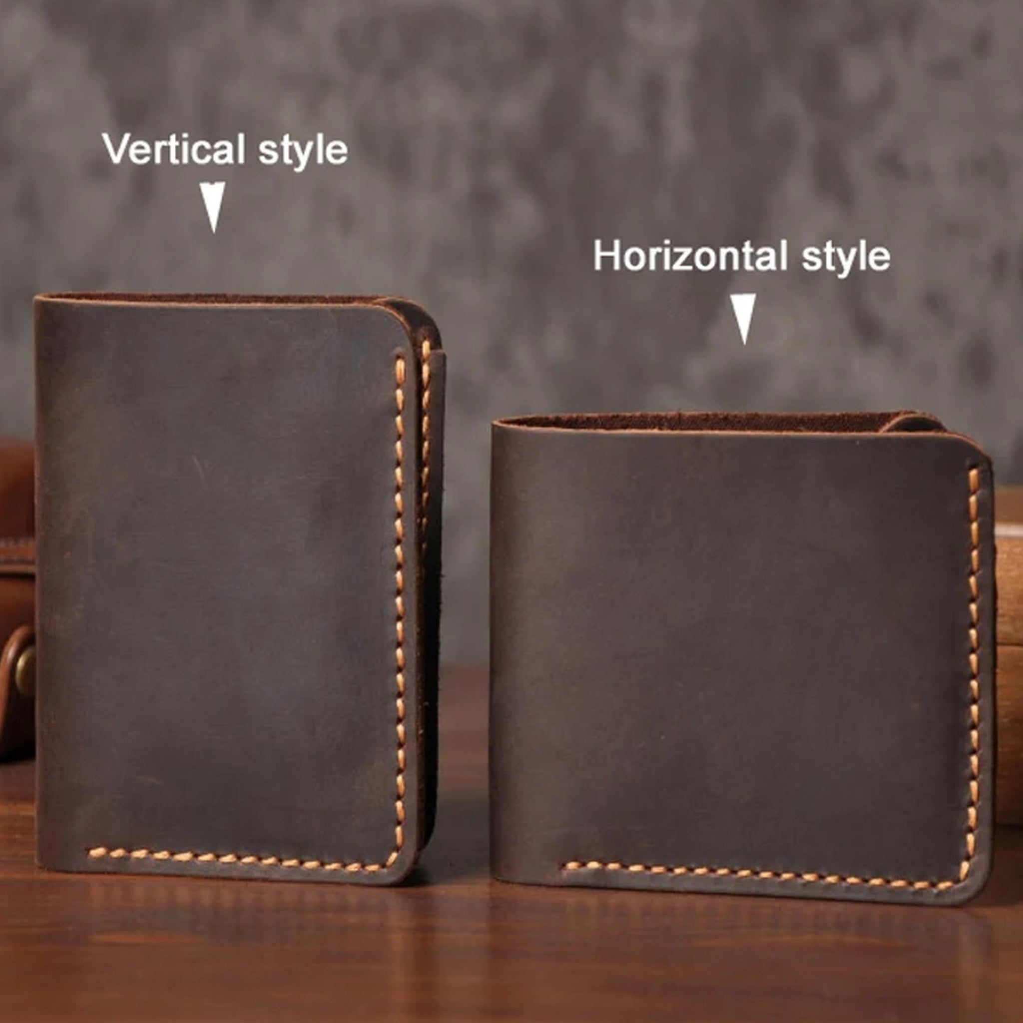 Vintage Crazy Horse Leather Short Wallet - Handmade Money Clip Purse-Wallets & Money Clips-Horizontal Brown-Free Shipping Leatheretro