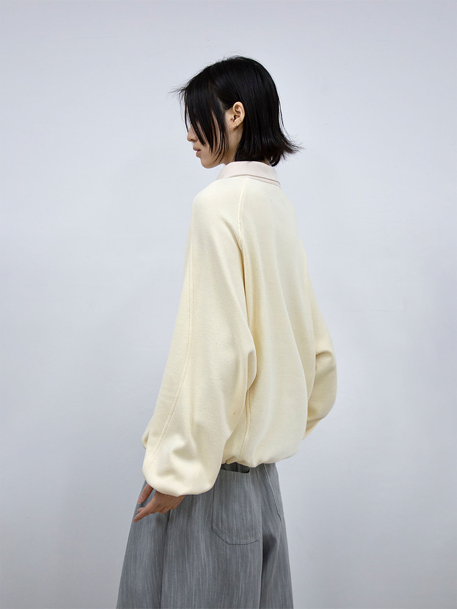 RELABEL Raglan Drawstring-Hem Polo Sweatshirt-Jacket-XS-Light Gray-Free Shipping Leatheretro