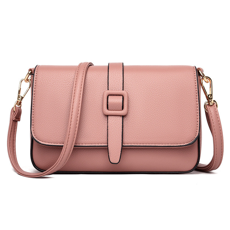 Women’s Small Square Crossbody Bag - Minimalist Leather Flap Bag-Crossbody Bag-Pink-Free Shipping Leatheretro