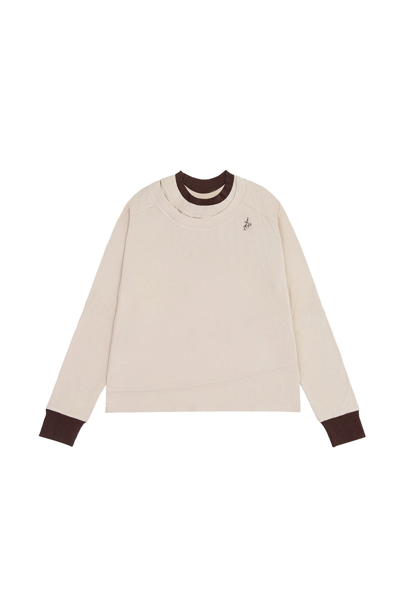 IN EXISTENCE Layered Asymmetrical Neck Embroidered Long-Sleeve Tee-L/S Tee-S-Black-Free Shipping Leatheretro