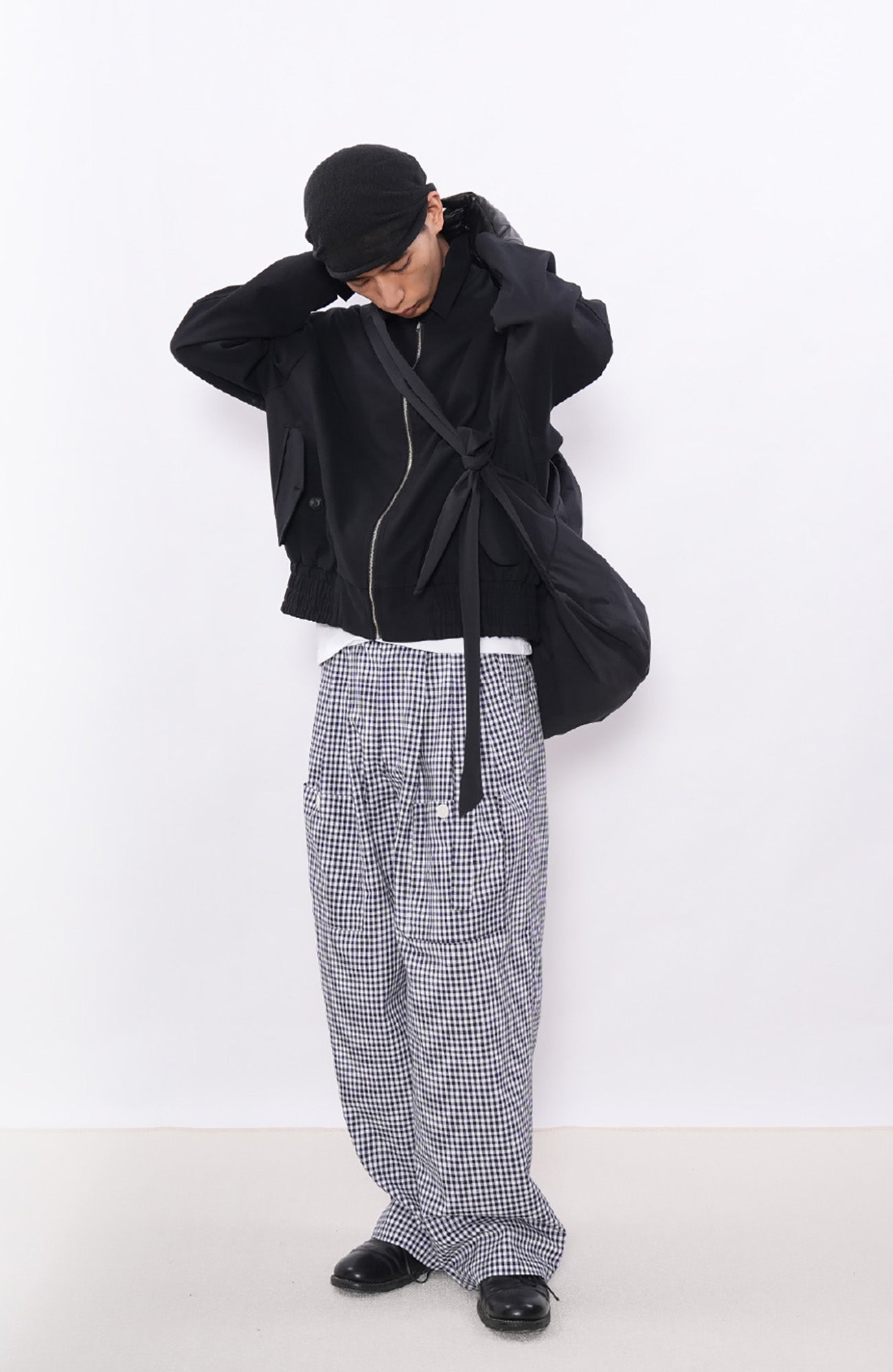 7440 37 1 Check Double-Pleat Wide-Leg Pants-Pants-S (Preorder)-Free Shipping Leatheretro