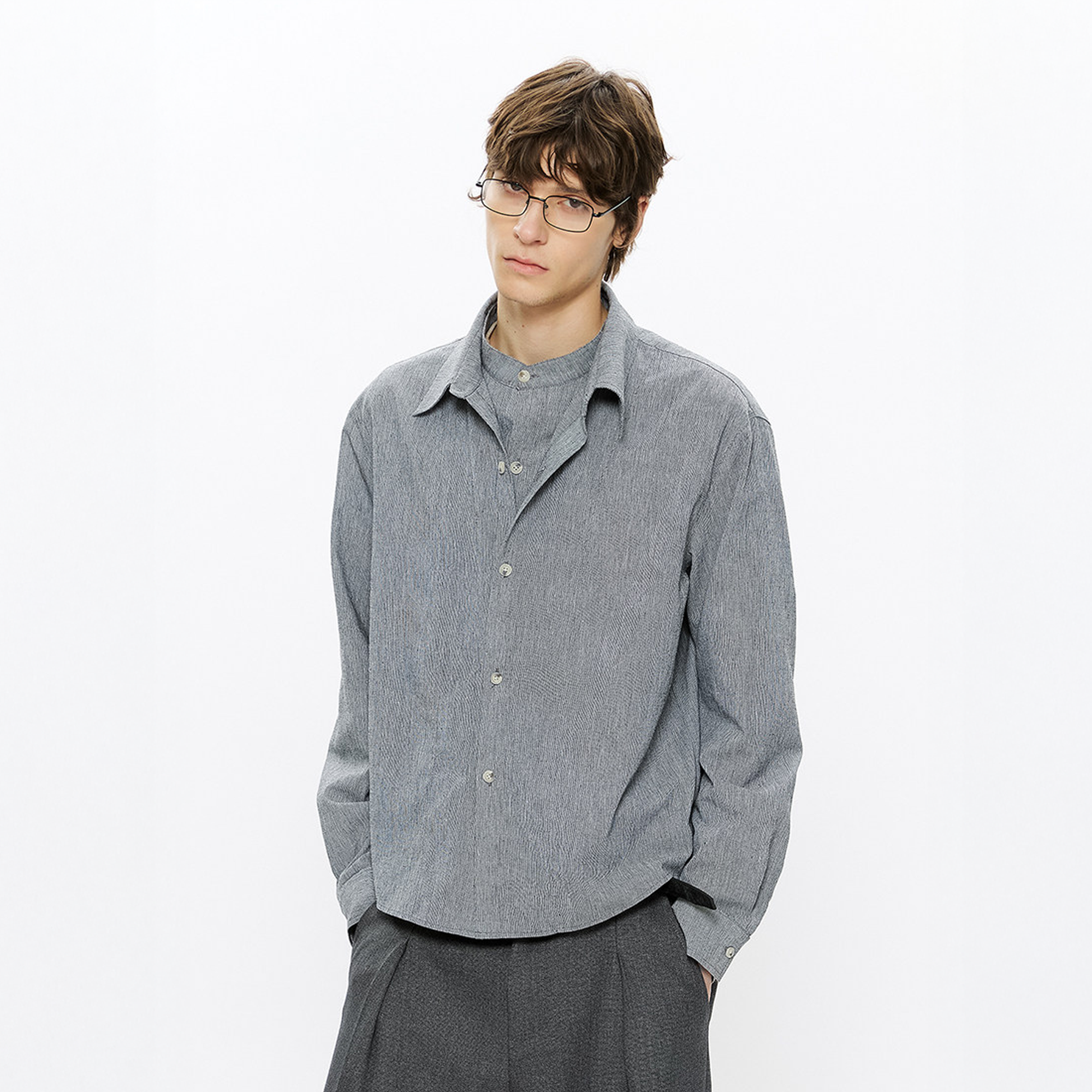 KREATE Linen Layered Check Shirt-Shirt-S-Gray-Free Shipping Leatheretro