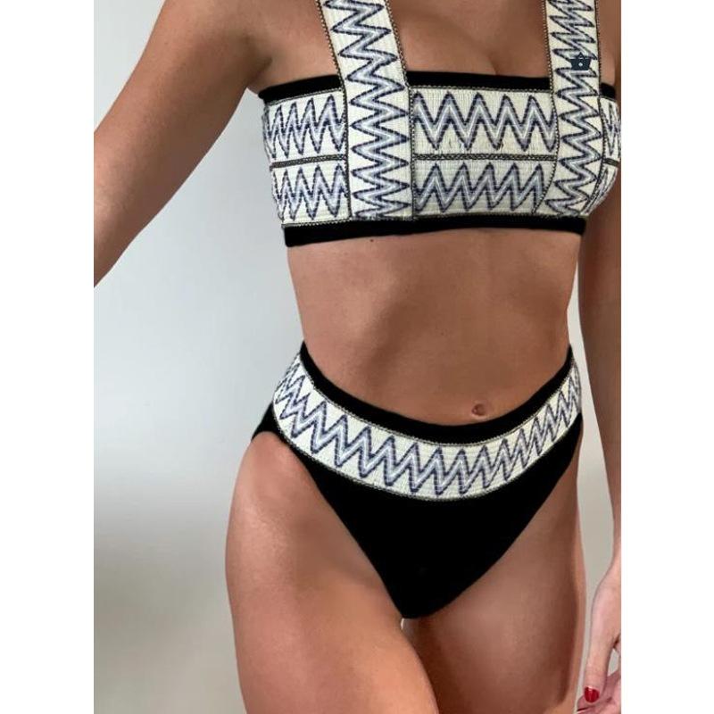 Summer Split Stretch Panel Striped Bikini-Women Swimwear-S-Blue-Free Shipping Leatheretro