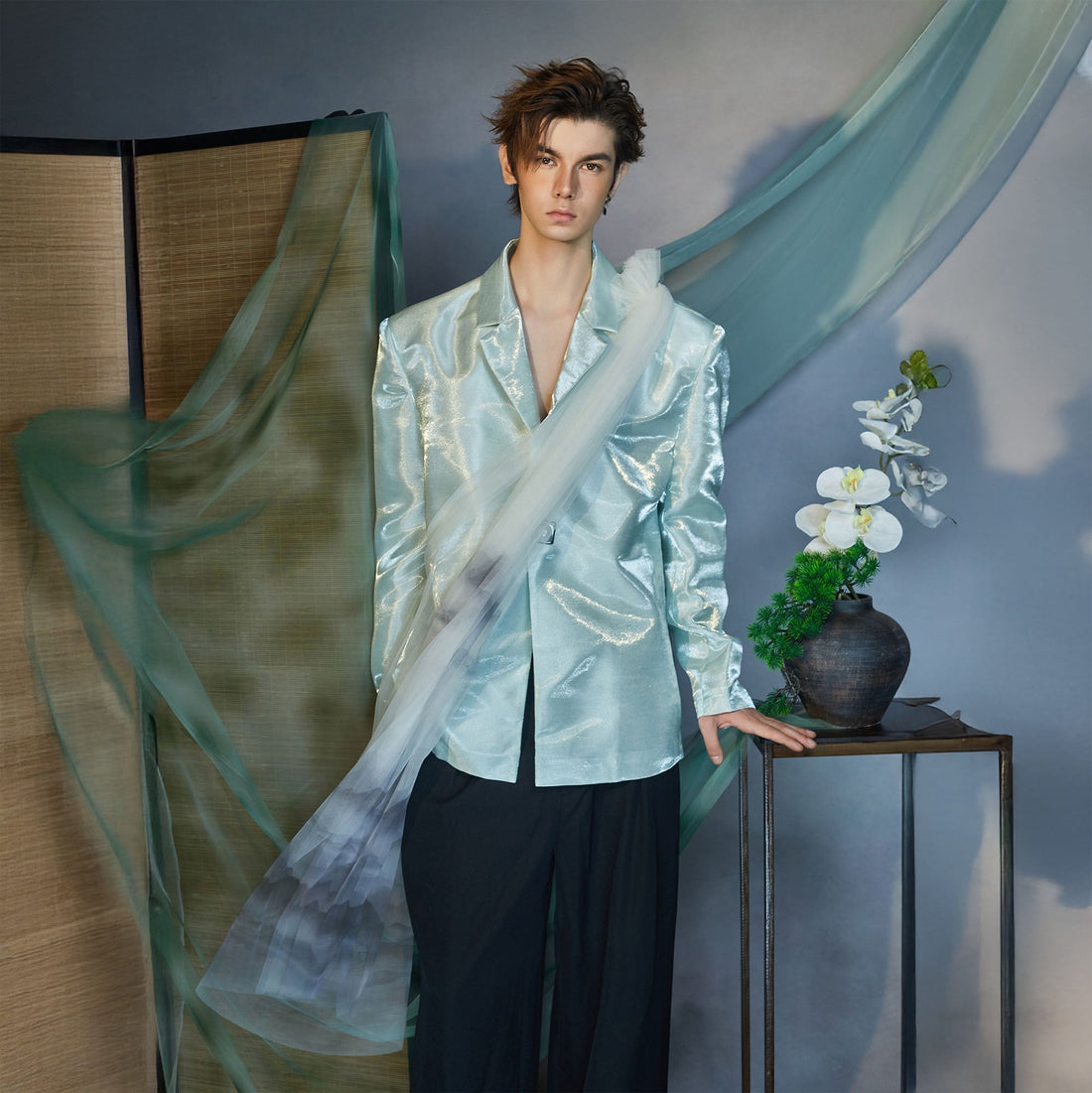 JIECHI Gradient Tulle Drape Satin Blazer-Jacket-M (Preorder)-Free Shipping Leatheretro