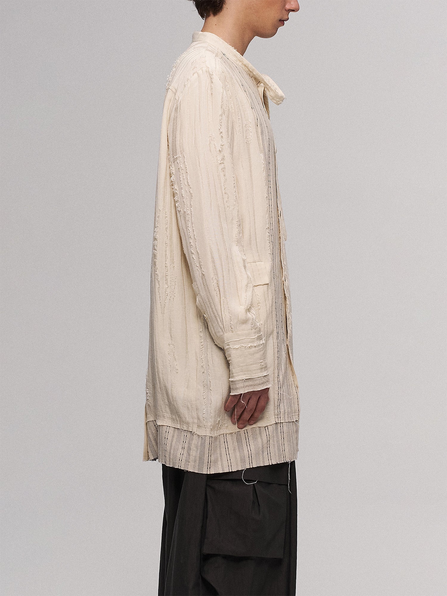 ILNya Nieternite Nifutur Deconstructed Stripe Stich Raw Long Shirt Beige-Shirt-S (0)(Preorder)-Free Shipping Leatheretro