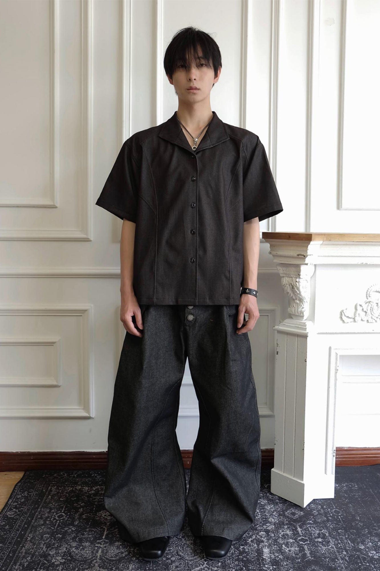 SSIN7 Satin Spliced V-Neck Half Shirt-Half shirt-S-Free Shipping Leatheretro