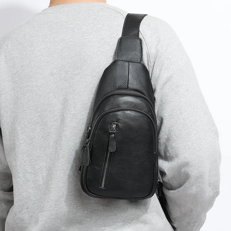 Men’s Genuine Leather Sling Bag – Casual Crossbody Chest Pack-Chest Bags-Classic-Free Shipping Leatheretro